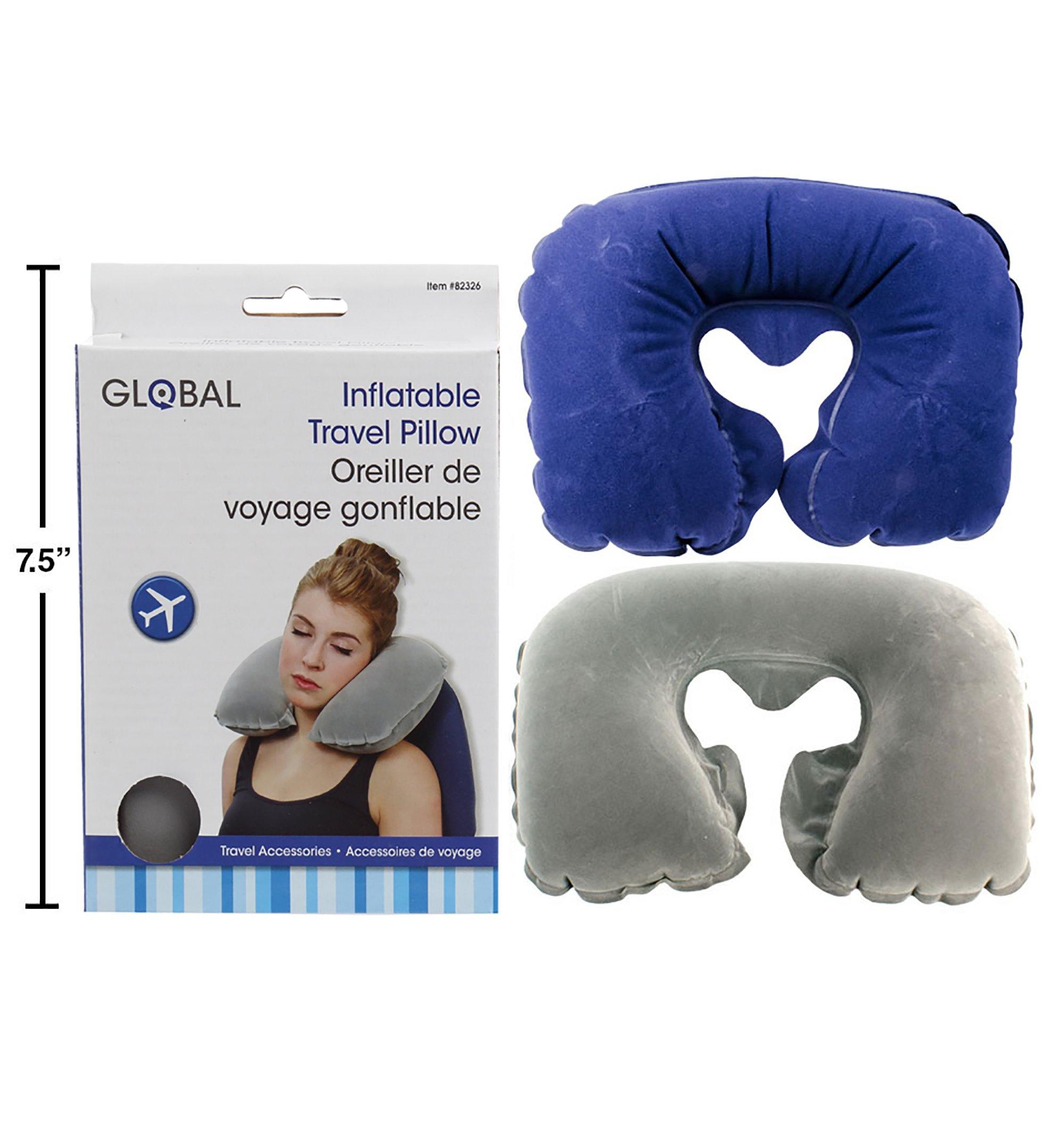 Global Travel Flocked Inflatable Pillow 18x11in