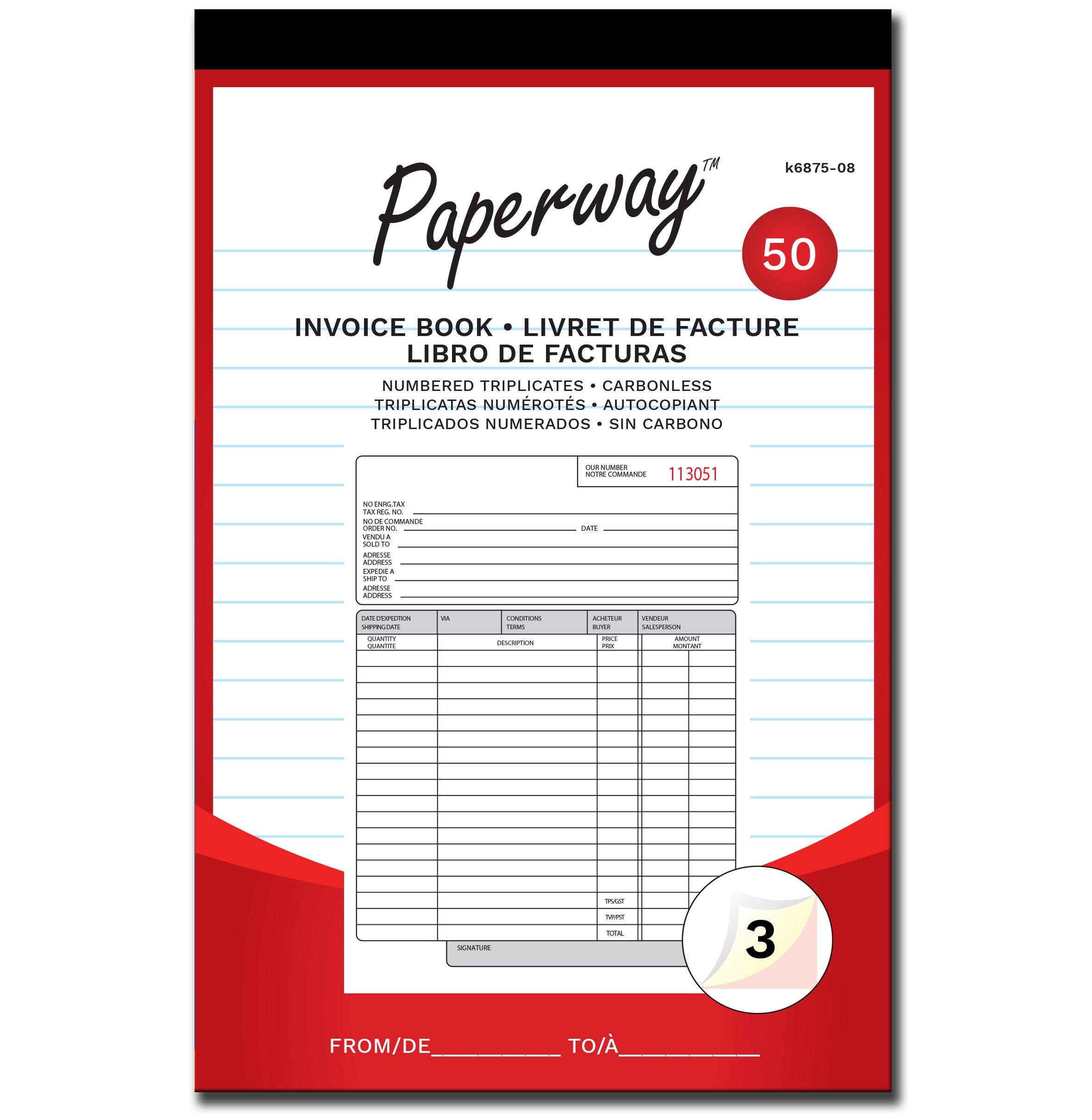 Invoice Book 50 Sheets Numbered Triplicates 5.25x8in