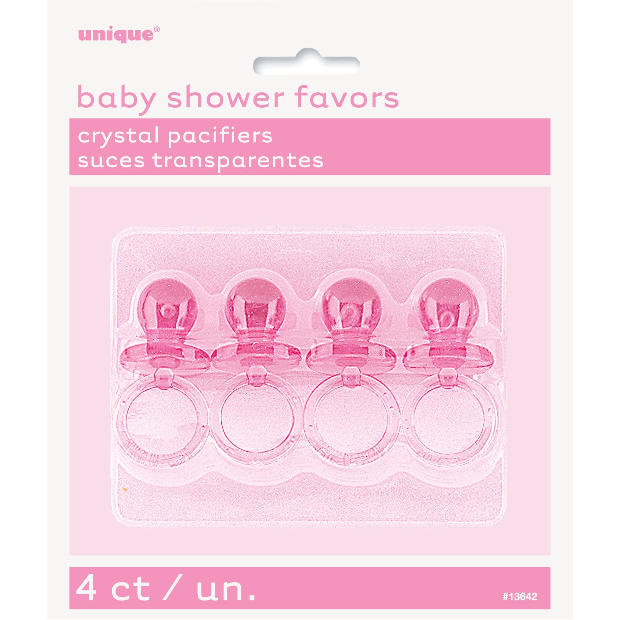 Pink plastic pacifiers store for baby shower