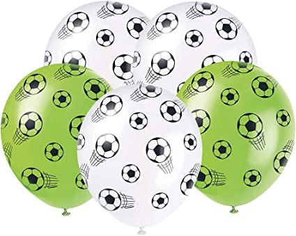 3D Soccer 5 Printed Latex Balloons 12in White and Green