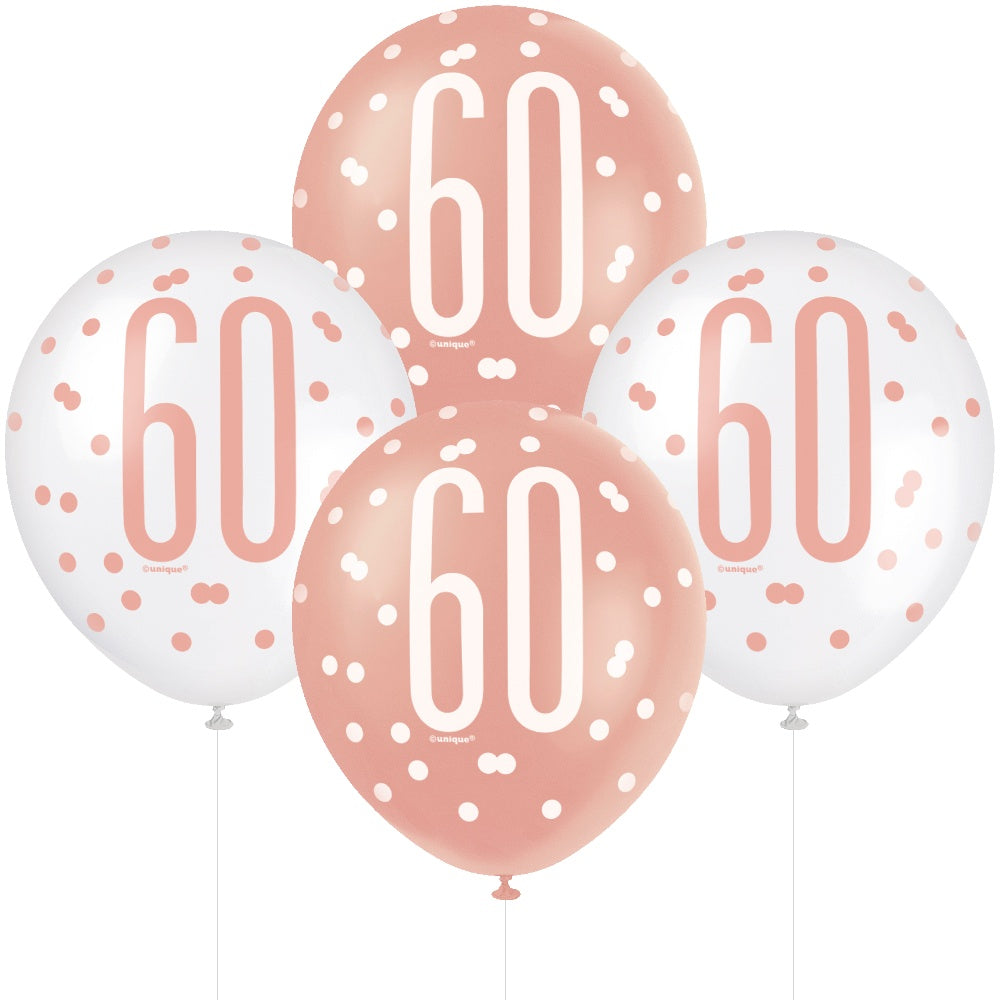 60 Ans 6 Ballons Latex 12po Imprimés Rose et Blanc 