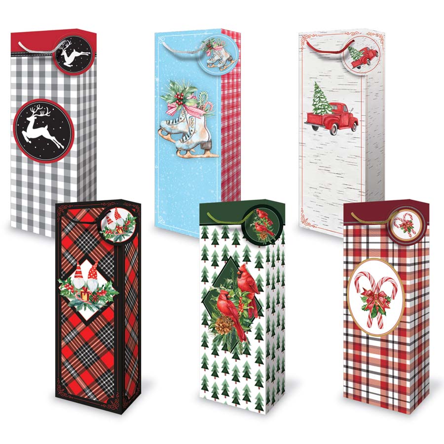 Christmas Bottle Gift Bag 4.75W x14.25H x 3.1D in VRT