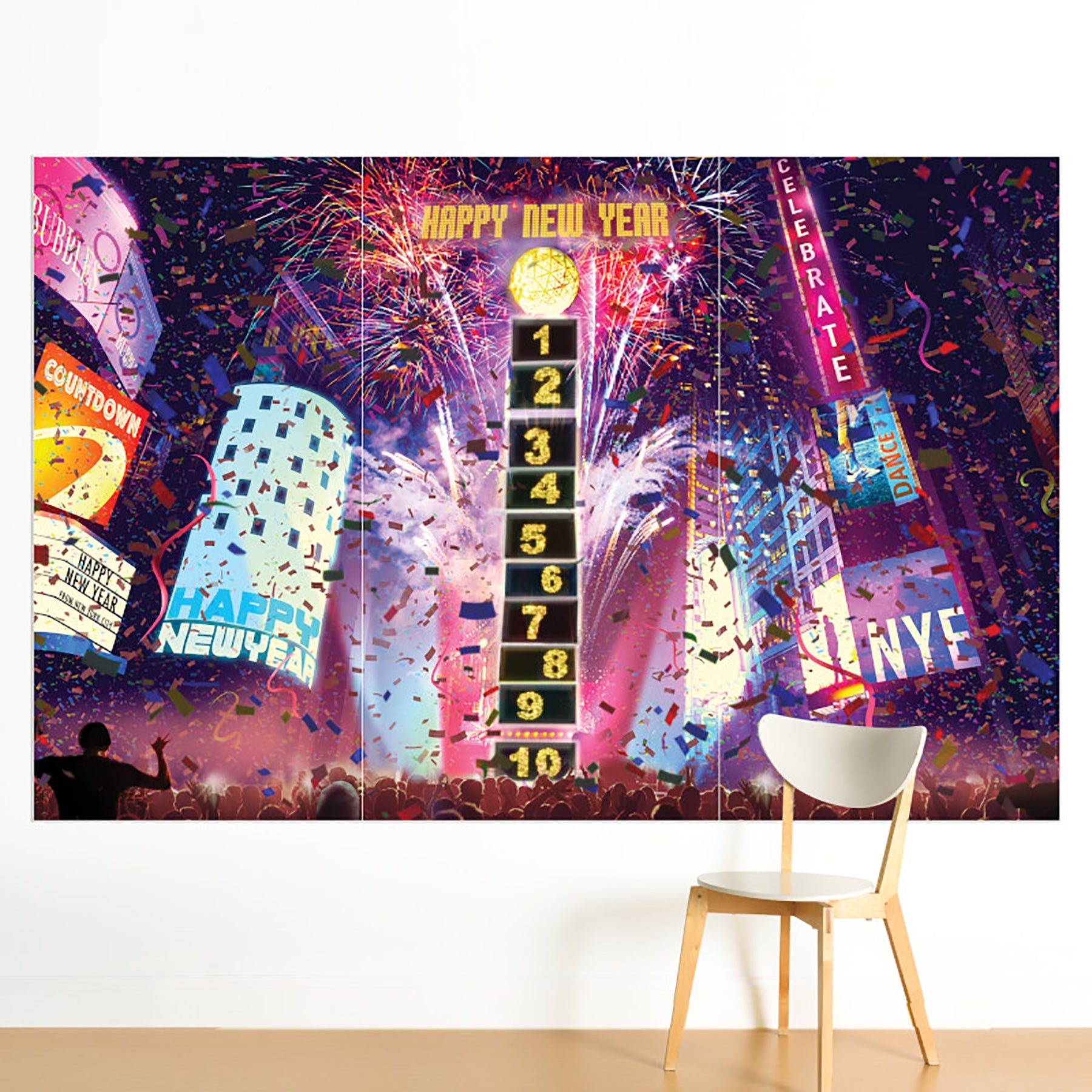 Happy New Year Times Square Deluxe Scene Setter - Plastic 65x33.5in