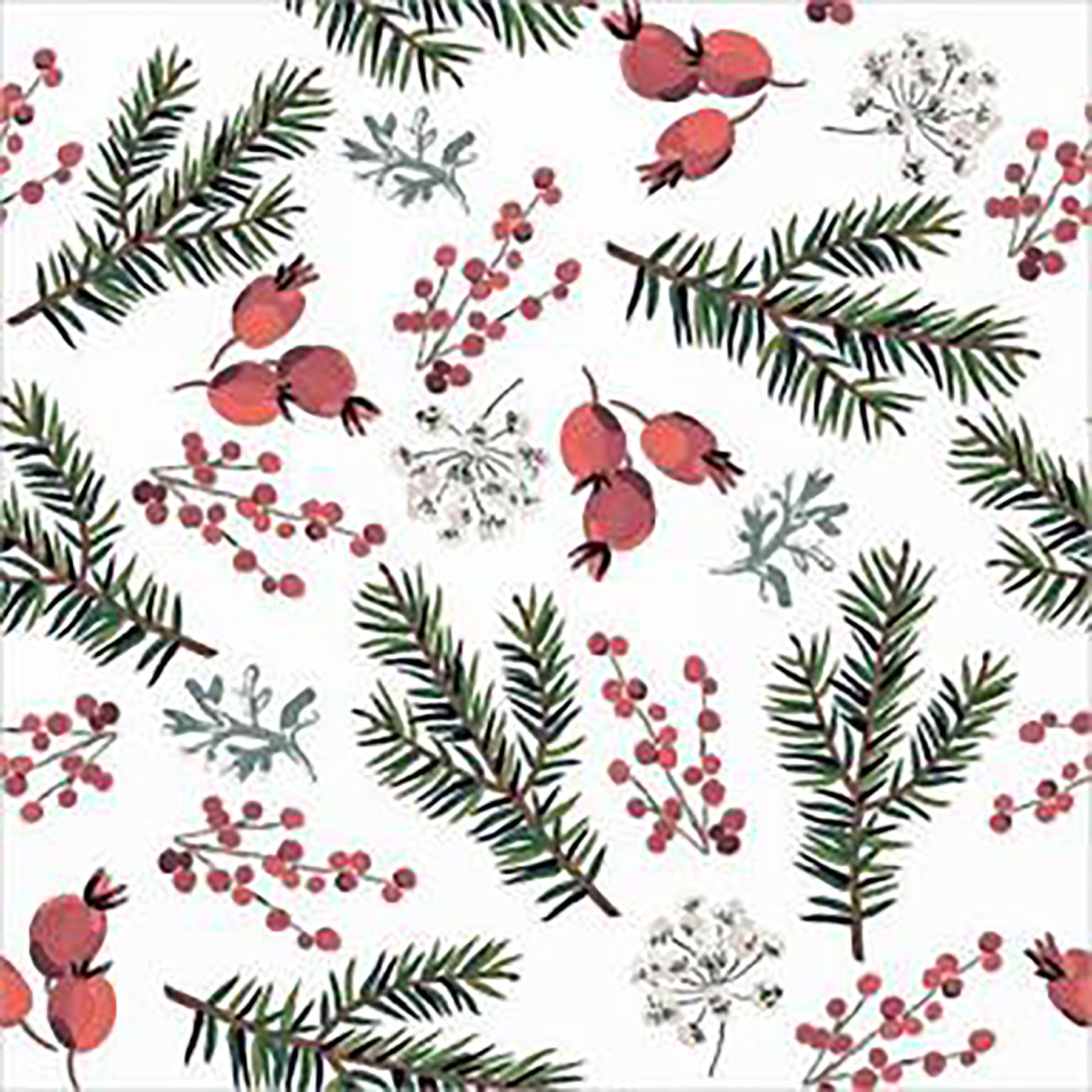 Christmas 20 Luncheon Napkins - Pine and Berries 13x13in