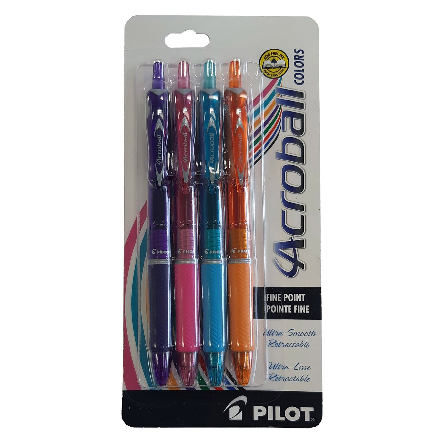 Pilot Acroball 4 Retractable Pens - Fine Point Assorted Color Inks