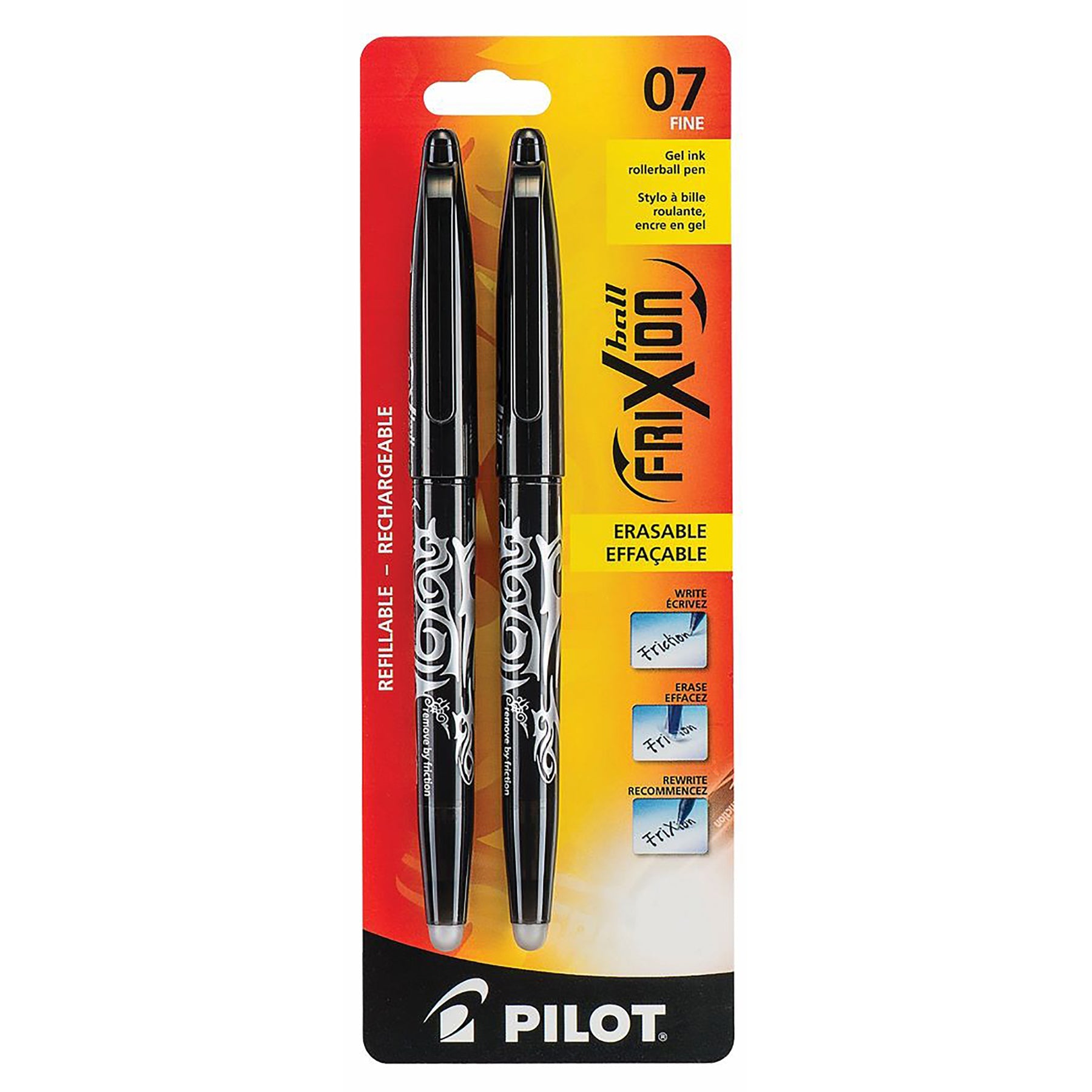 Pilot Frixion 2 Erasable Pens - Black Gel Ink 0.7mm