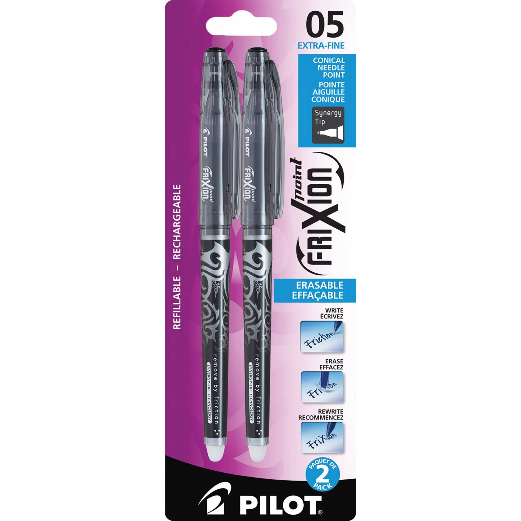 Pilot Frixion 2 Erasable Pens - Black Ink 0.5mm