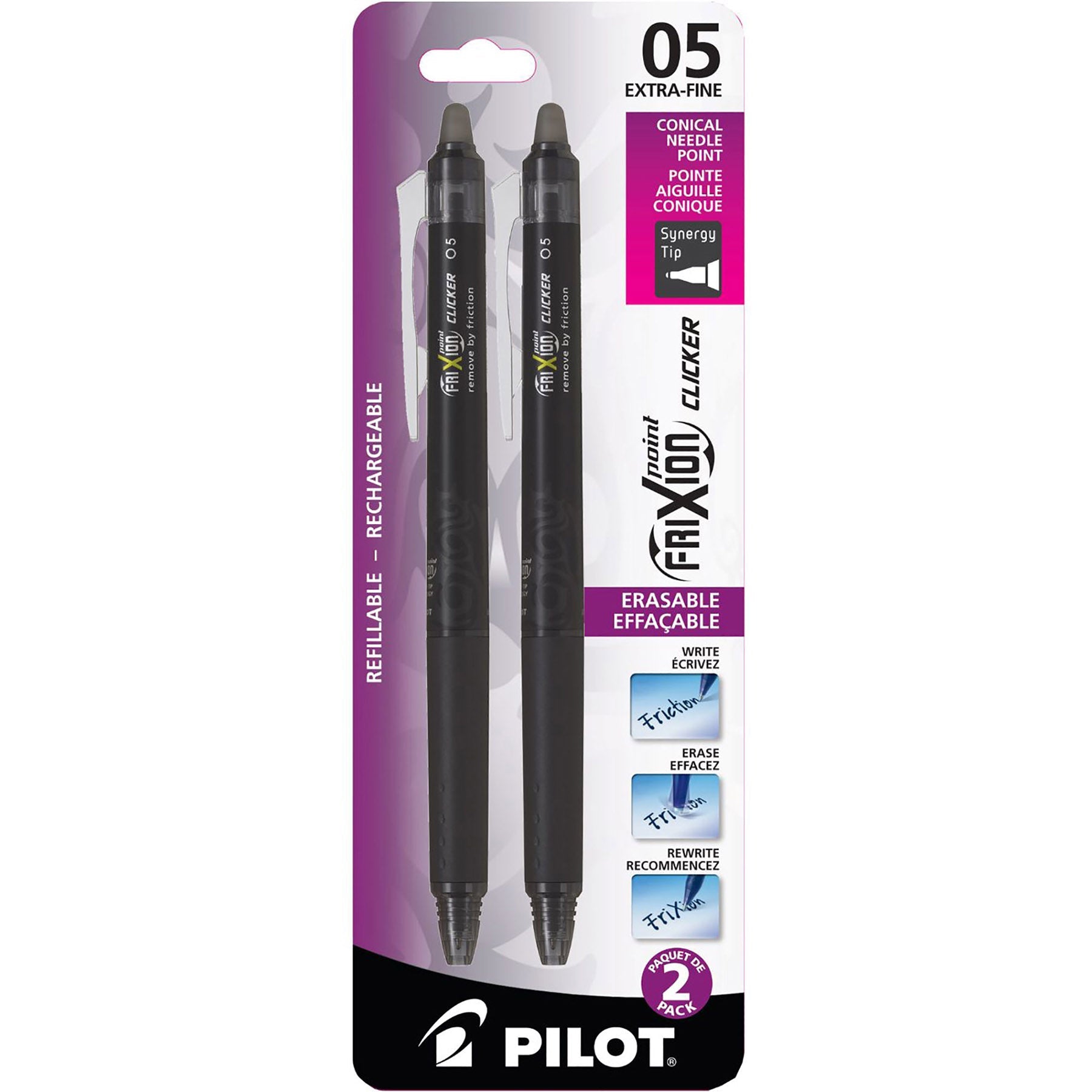 Pilot Frixion 2 Erasable and Retractable Pens - Black Ink 0.5mm