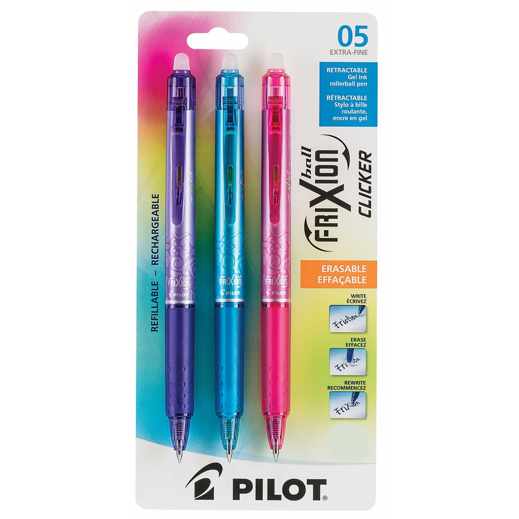 Pilot Frixion 3 Erasable and Retractable Pens - Assorted Color Gel Ink 0.5mm