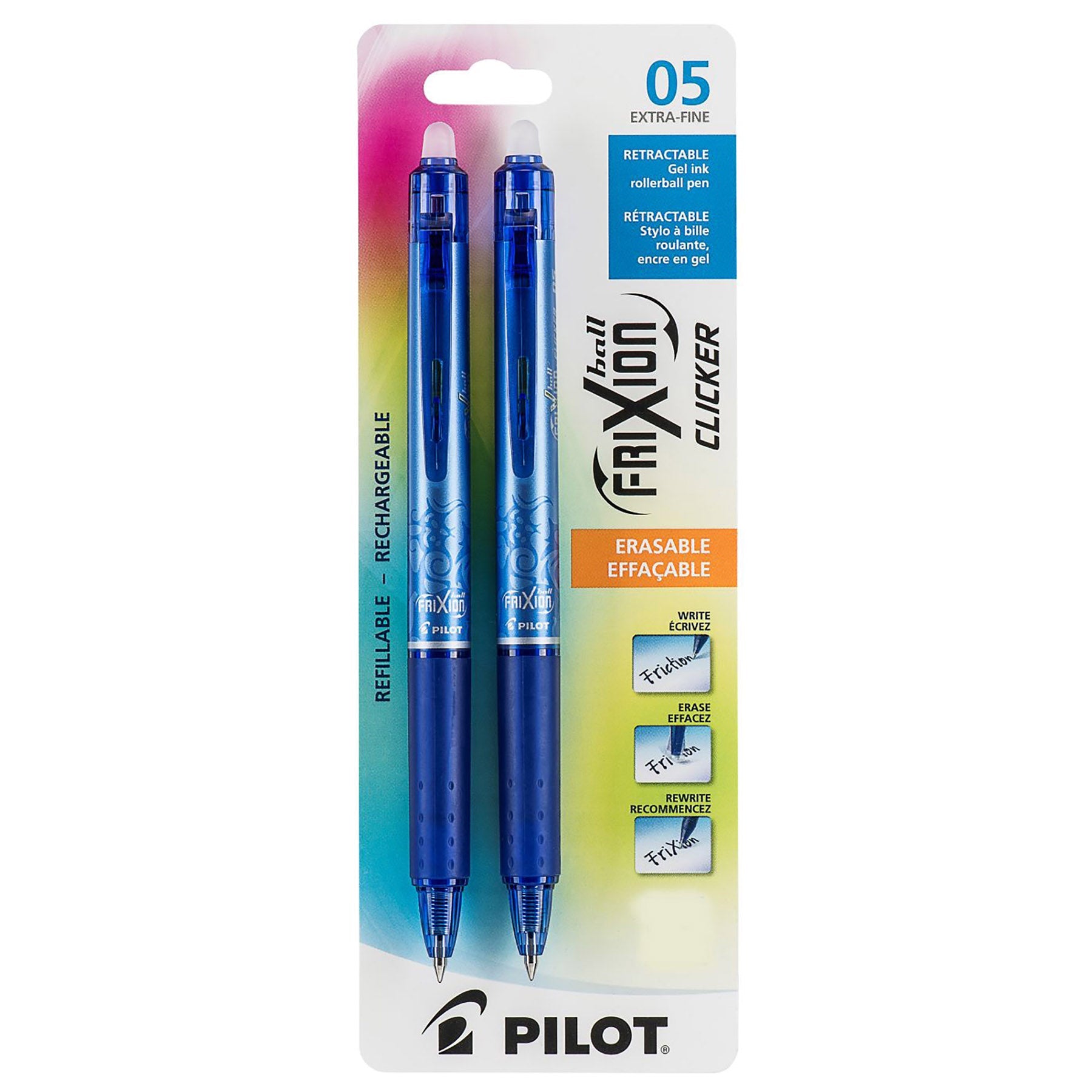 Pilot Frixion 2 Erasable and Retractable Pens - Blue Gel Ink 0.5mm