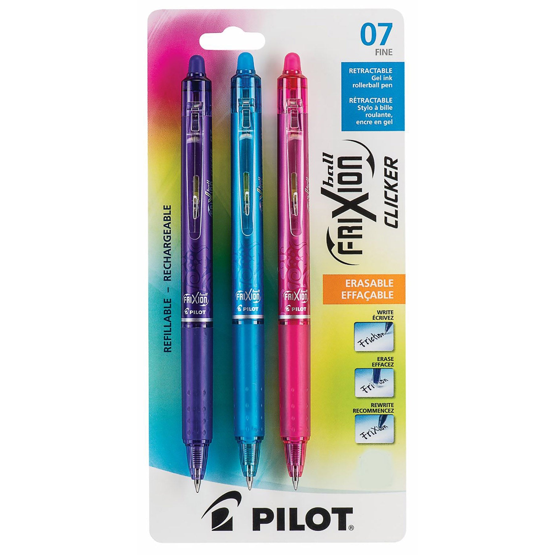 Pilot Frixion 3 Erasable and Retractable Pens - Assorted Color Gel Ink 0.7mm