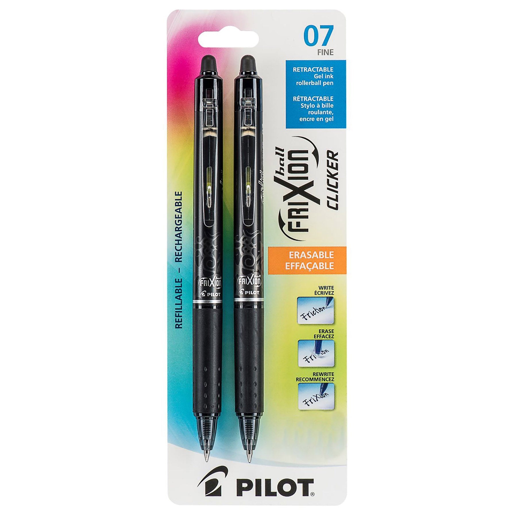 Pilot Frixion 2 Erasable and Retractable Pens - Black Gel Ink 0.7mm