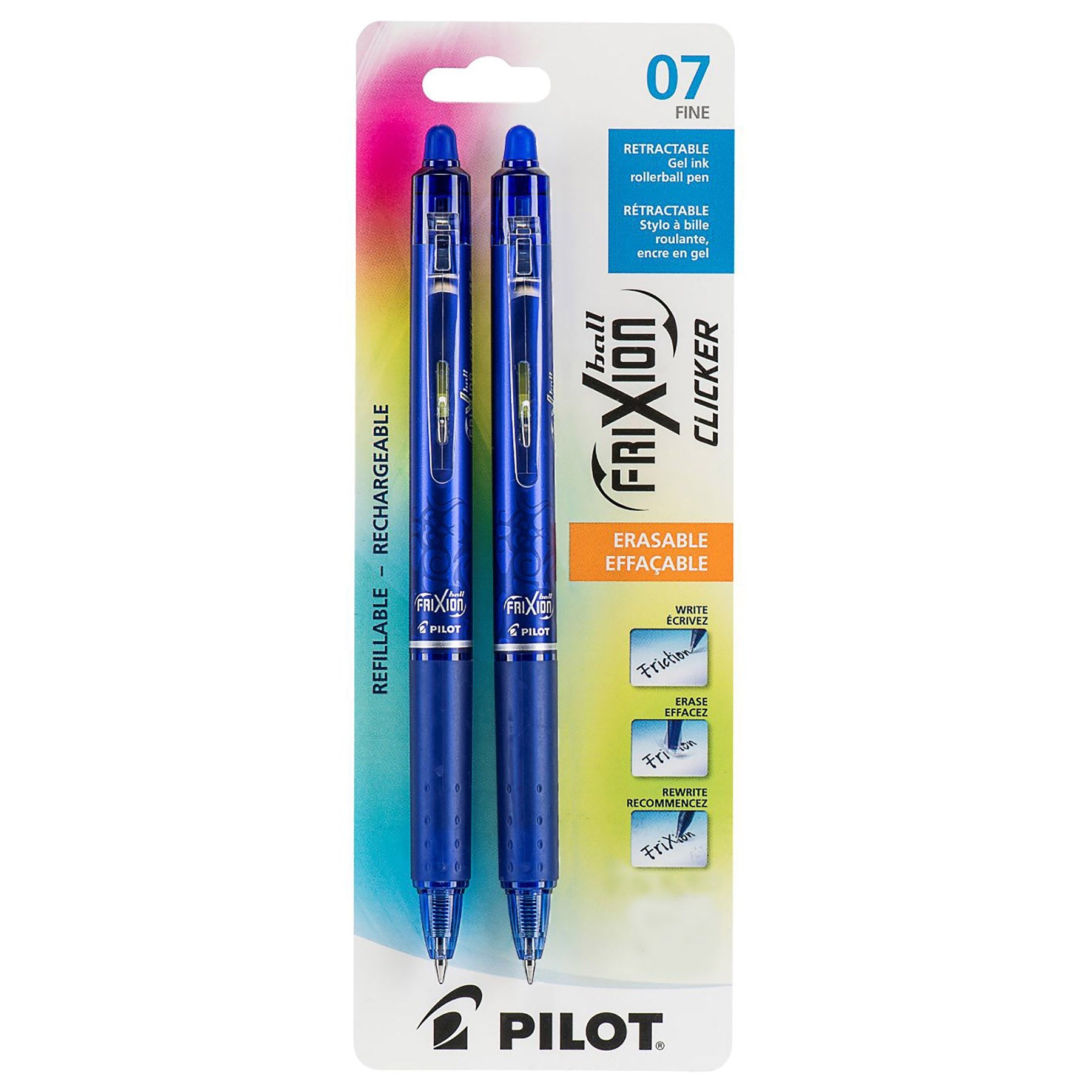 Pilot Frixion 2 Erasable and Retractable Pens - Blue Gel Ink 0.7mm