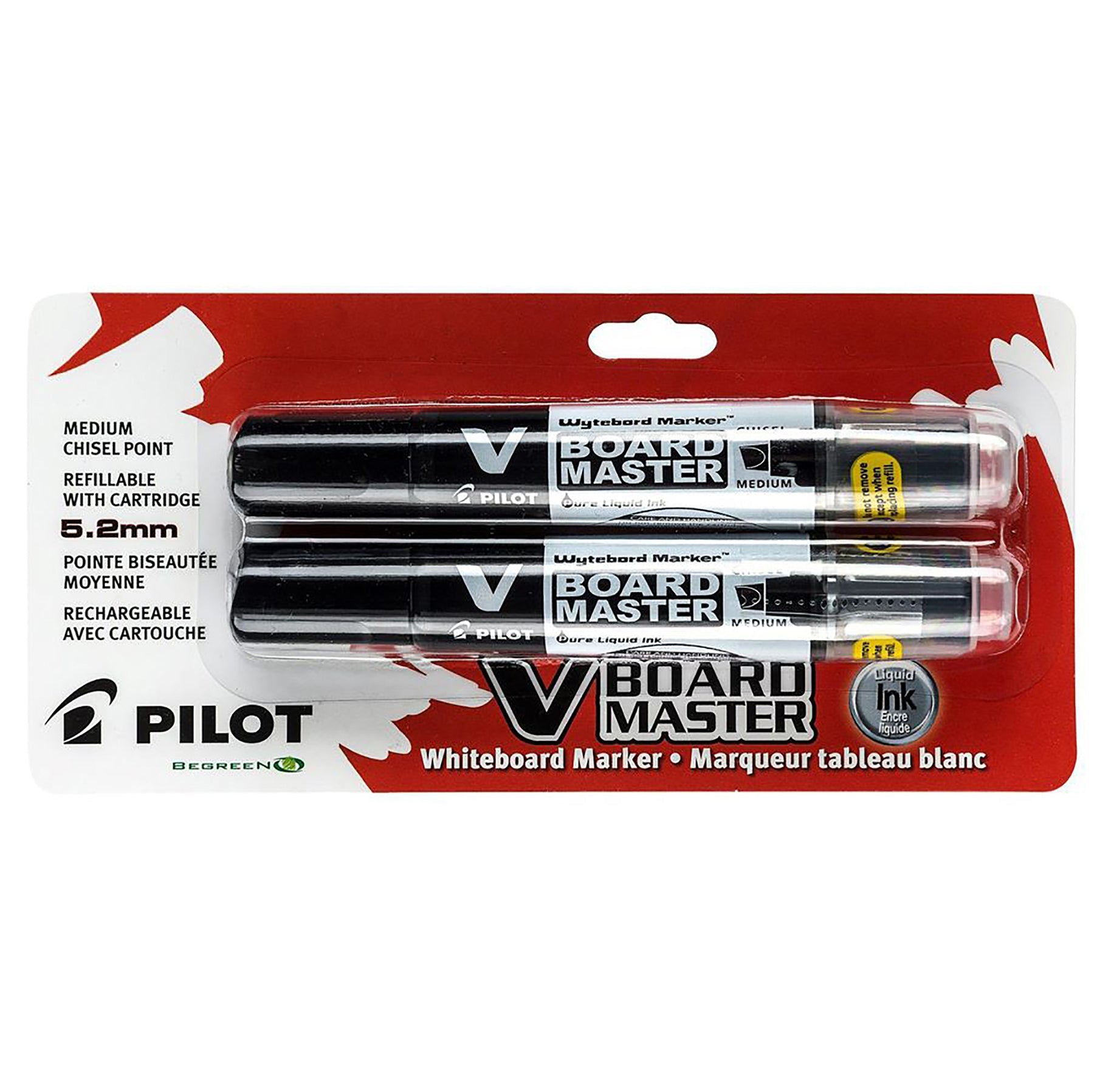 Pilot 2 V Whiteboard Markers - Chisel Point Black Ink 5.2mm