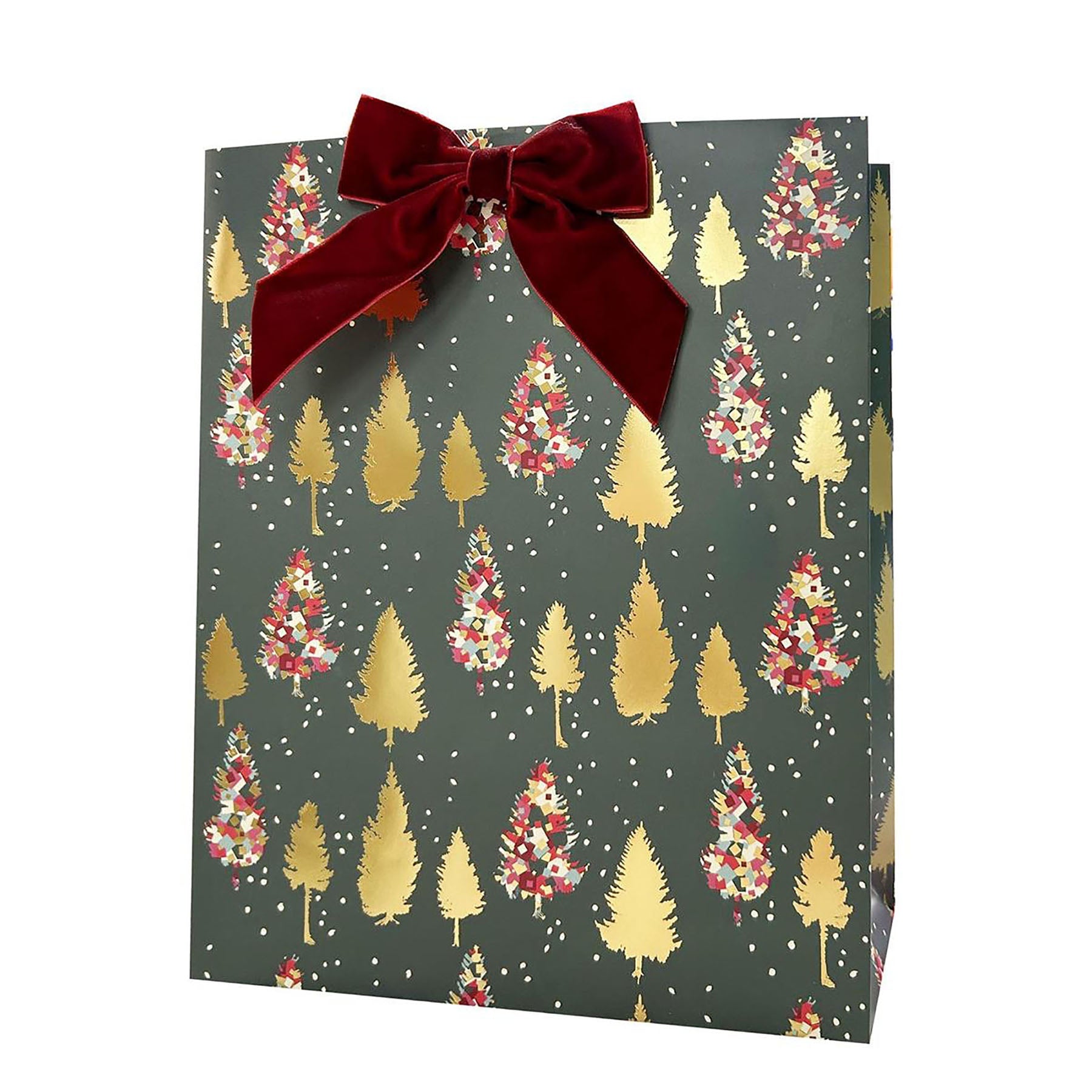 Christmas Deluxe Foil with Velvet Bow Gift Bag Lg 10.2W x 12.6H x 5D in