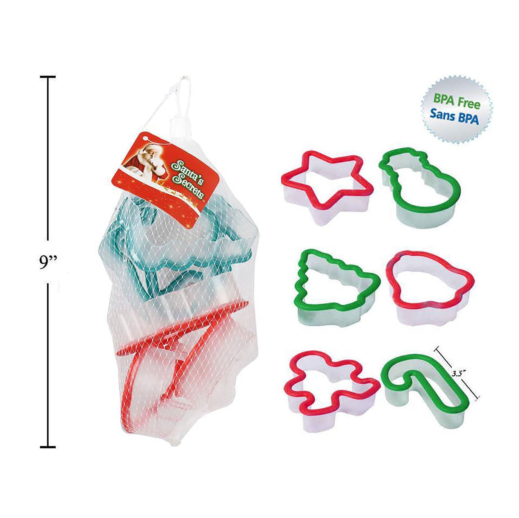 Santa's Secrets 6 Plastic Cookie Cutters 3.5in