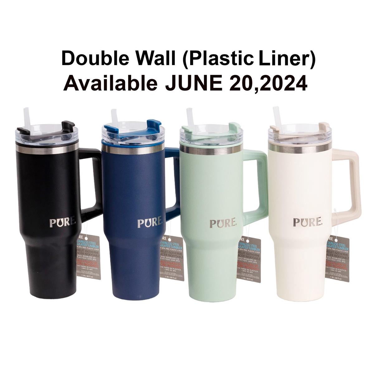 Pure Double Wall Stainless Steel Tumbler with Plastic Liner and Straw 40oz VRT 