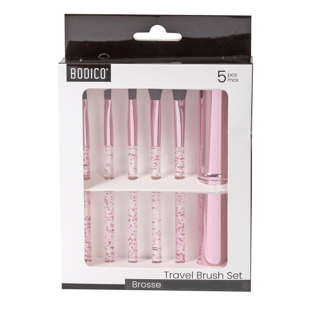 Bodico 5pcs Travel Brush Set with Glitter Aluminium Case  5in to 5.5in