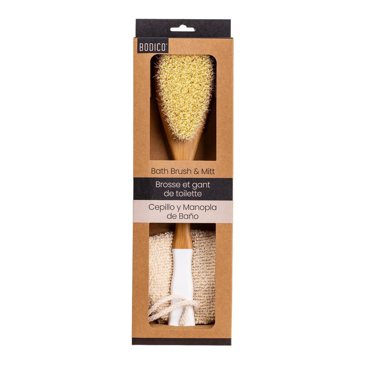 Bodico Bath Brush and Mitt Set Brush 14in