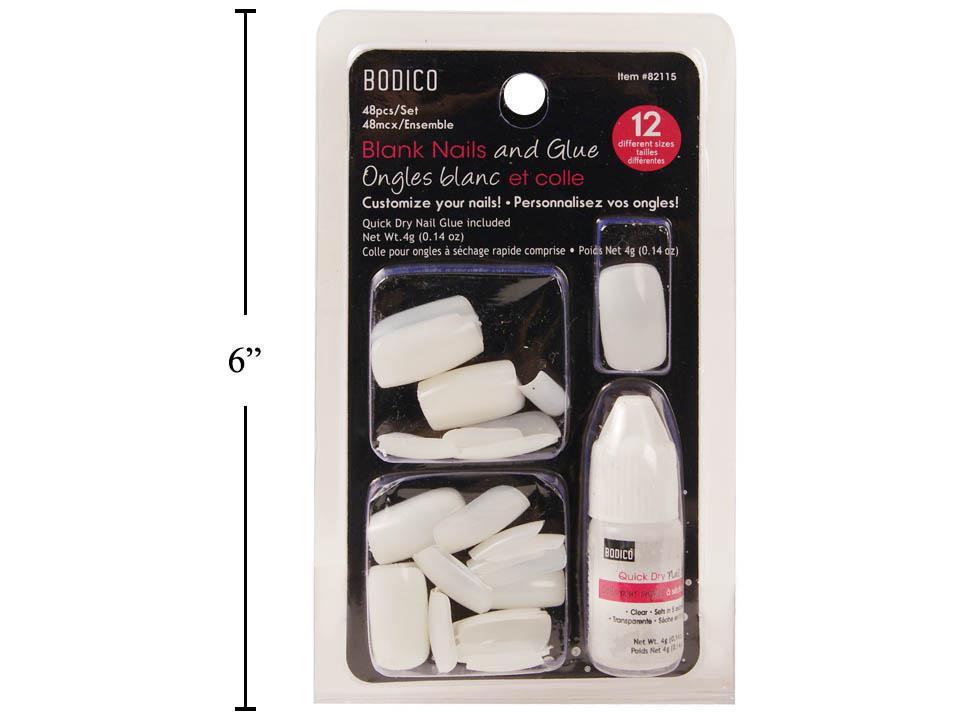 Bodico 48pcs Plain Nail with 7g Glue 