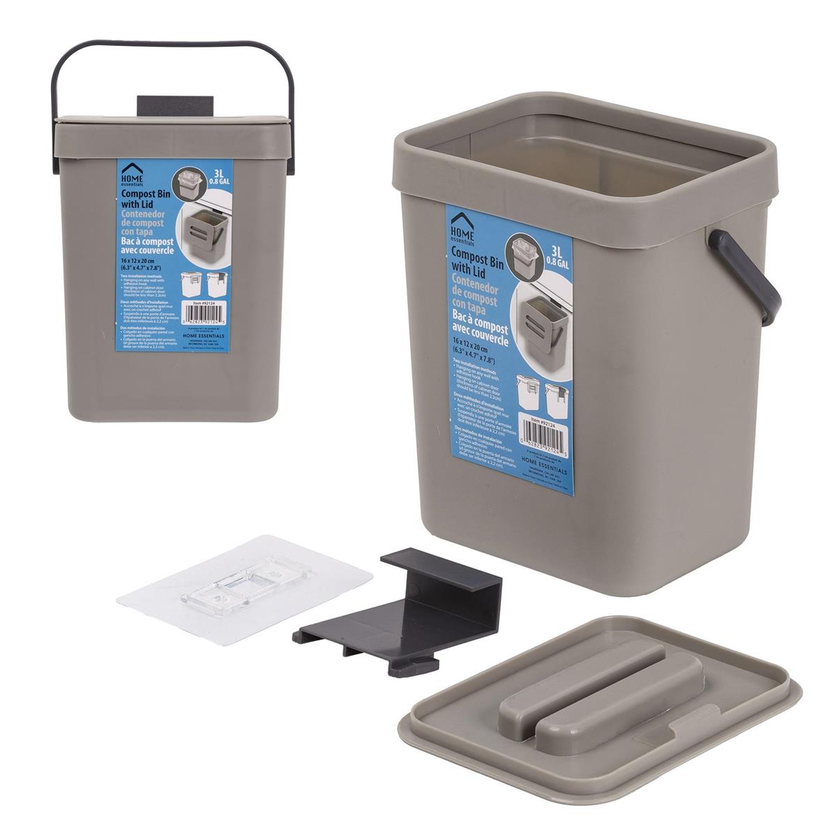 Home Essentials Compost Bin with Lid 3L 6.3x4.7x7.8in 