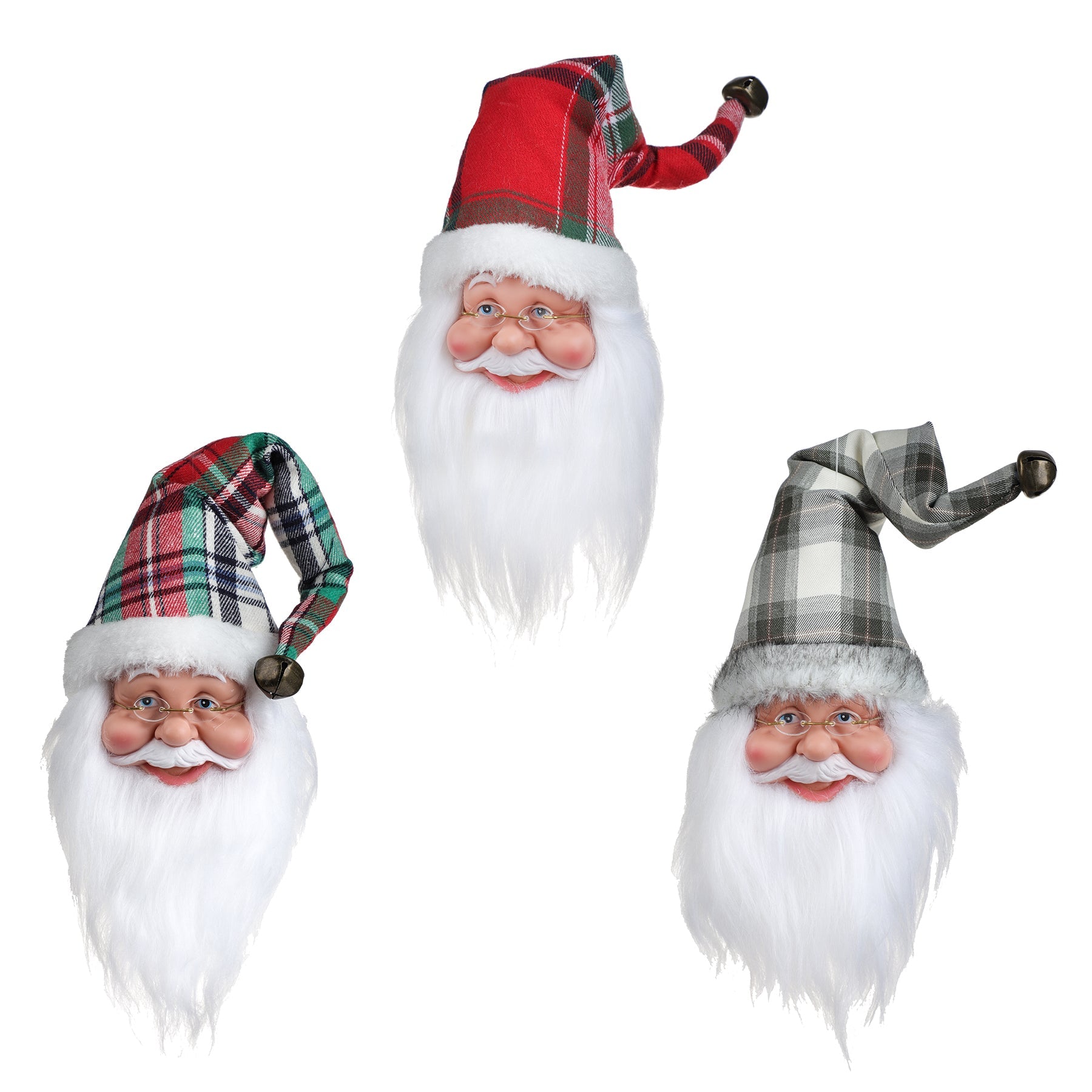 Christmas Santa Head Ornament Tartan Design Hat 8.2in VRT