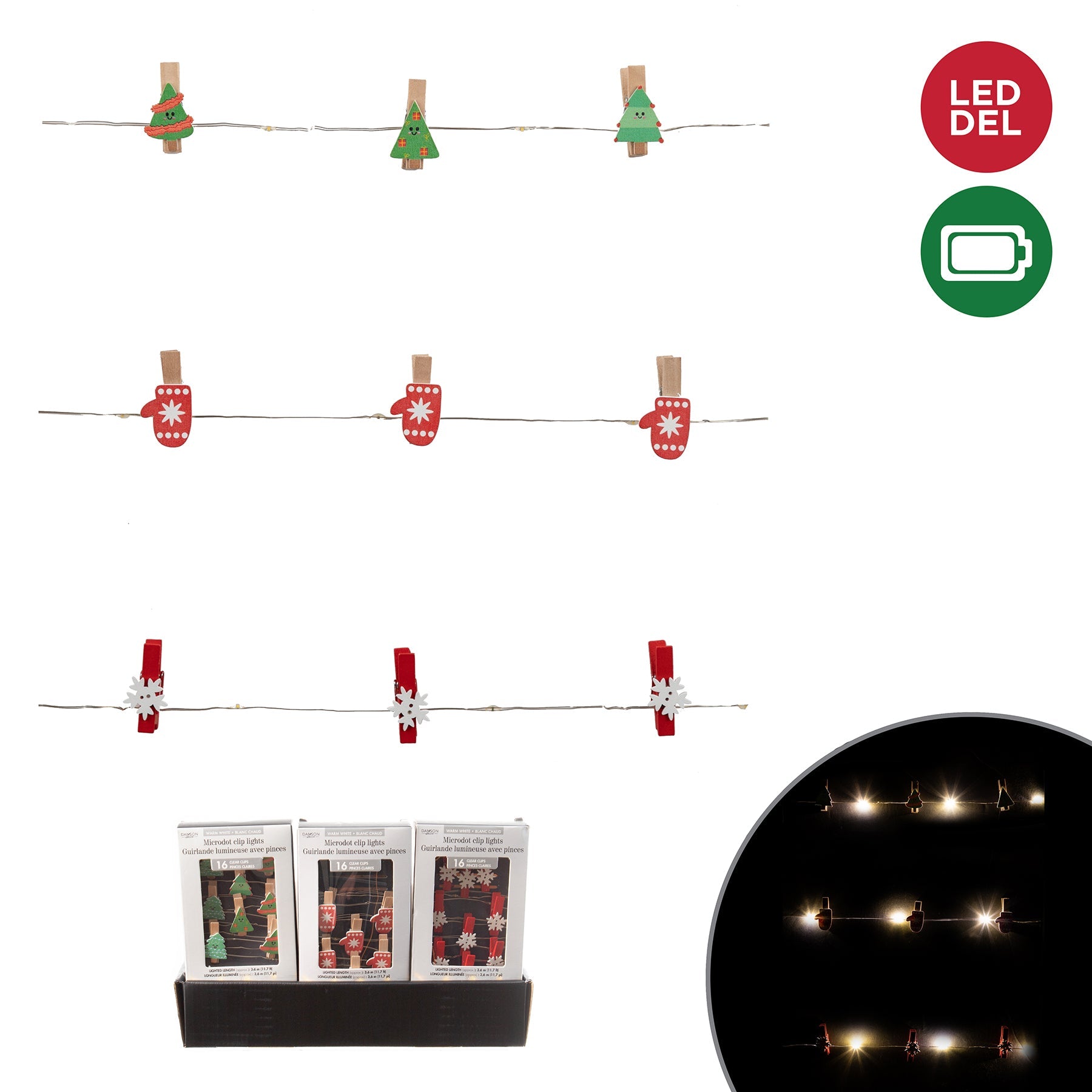 Christmas 20 Decorated Wood Clip Microdot Led Lights Warm White Indoor VRT