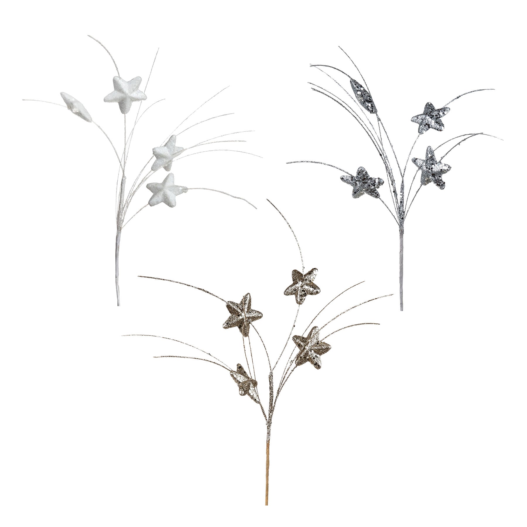 Christmas Glittered Stars and Grass Stem 13.7in VRT