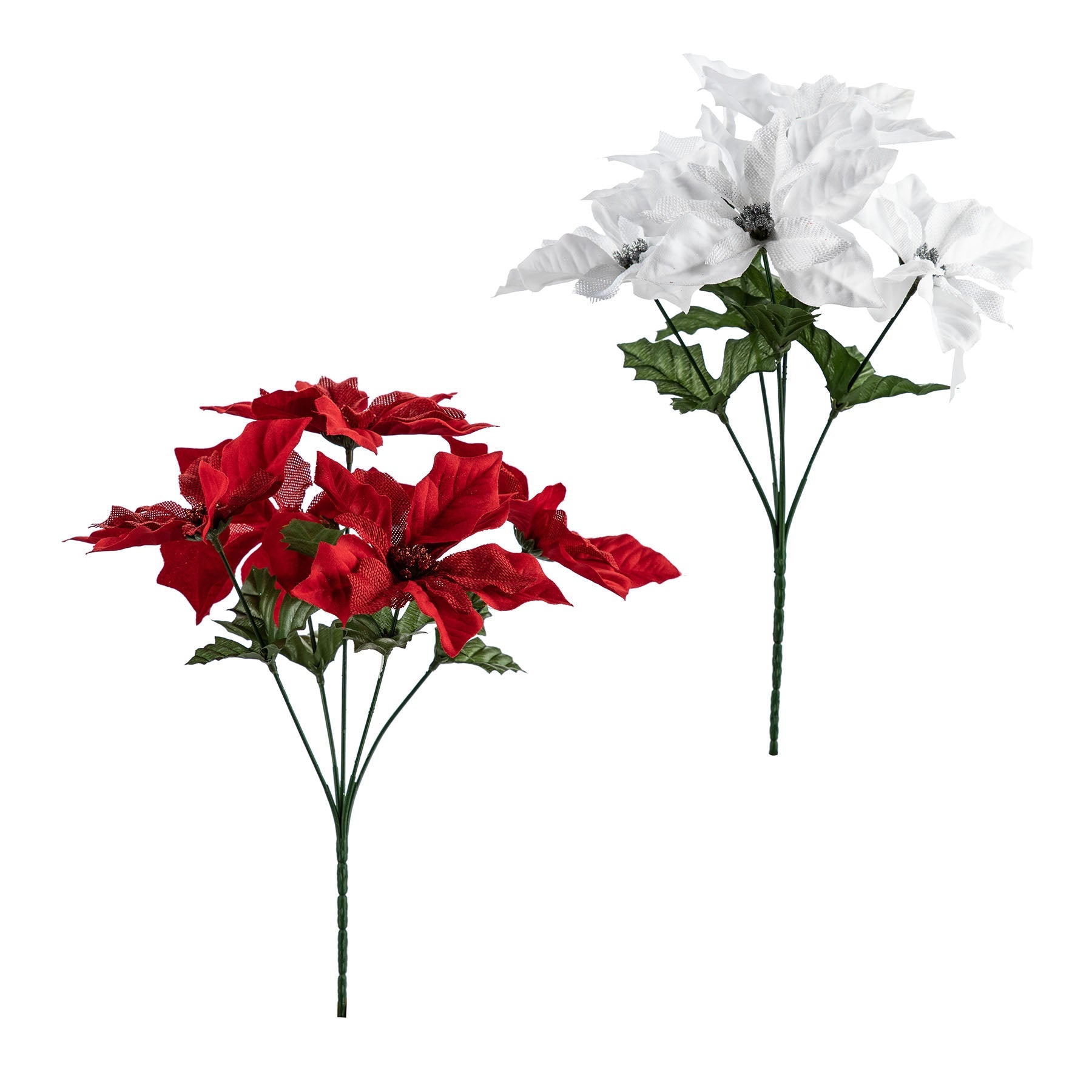 Christmas Poinsettia Bush with Mixed Satin and Mesh Design 13in VRT