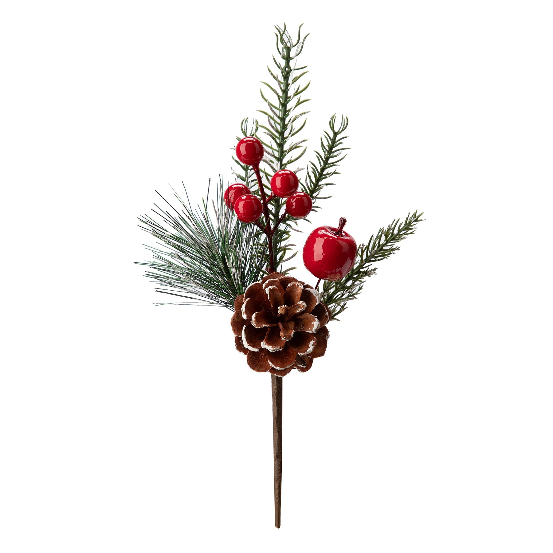 Christmas Mixed Green Pine Pick with Red Berries and Pinecone 11.8in