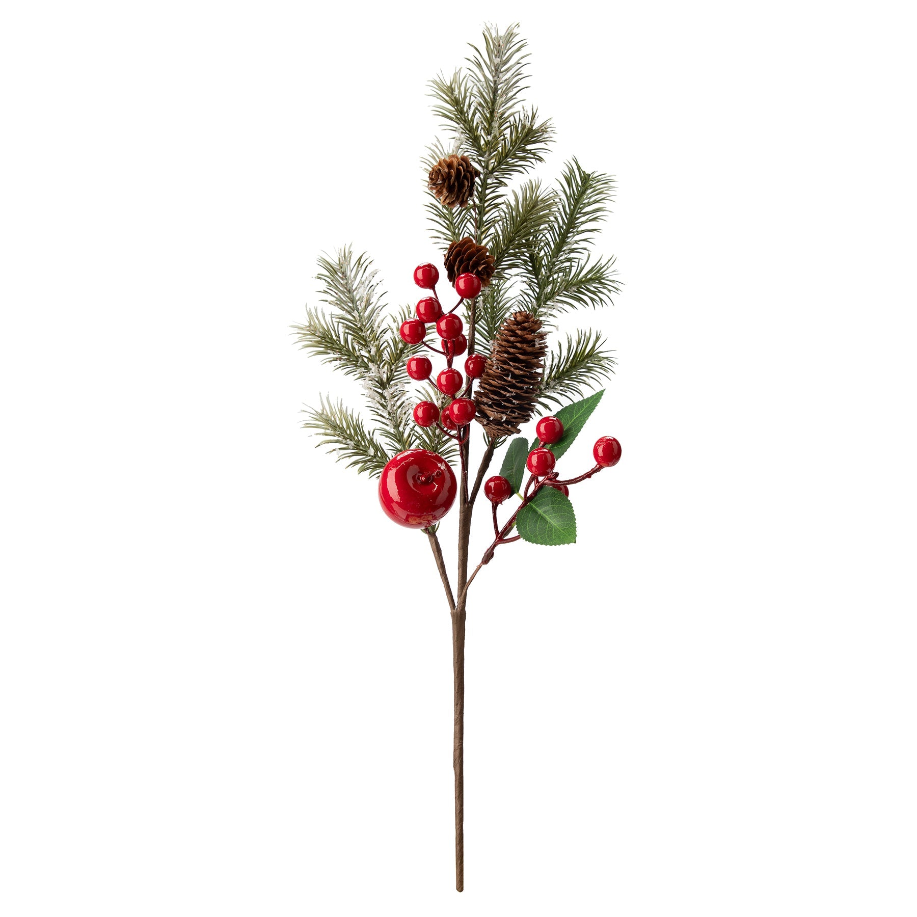 Christmas Mixed Green Pine Stem with Red Berries, Pinecone and Fruit 24.4in