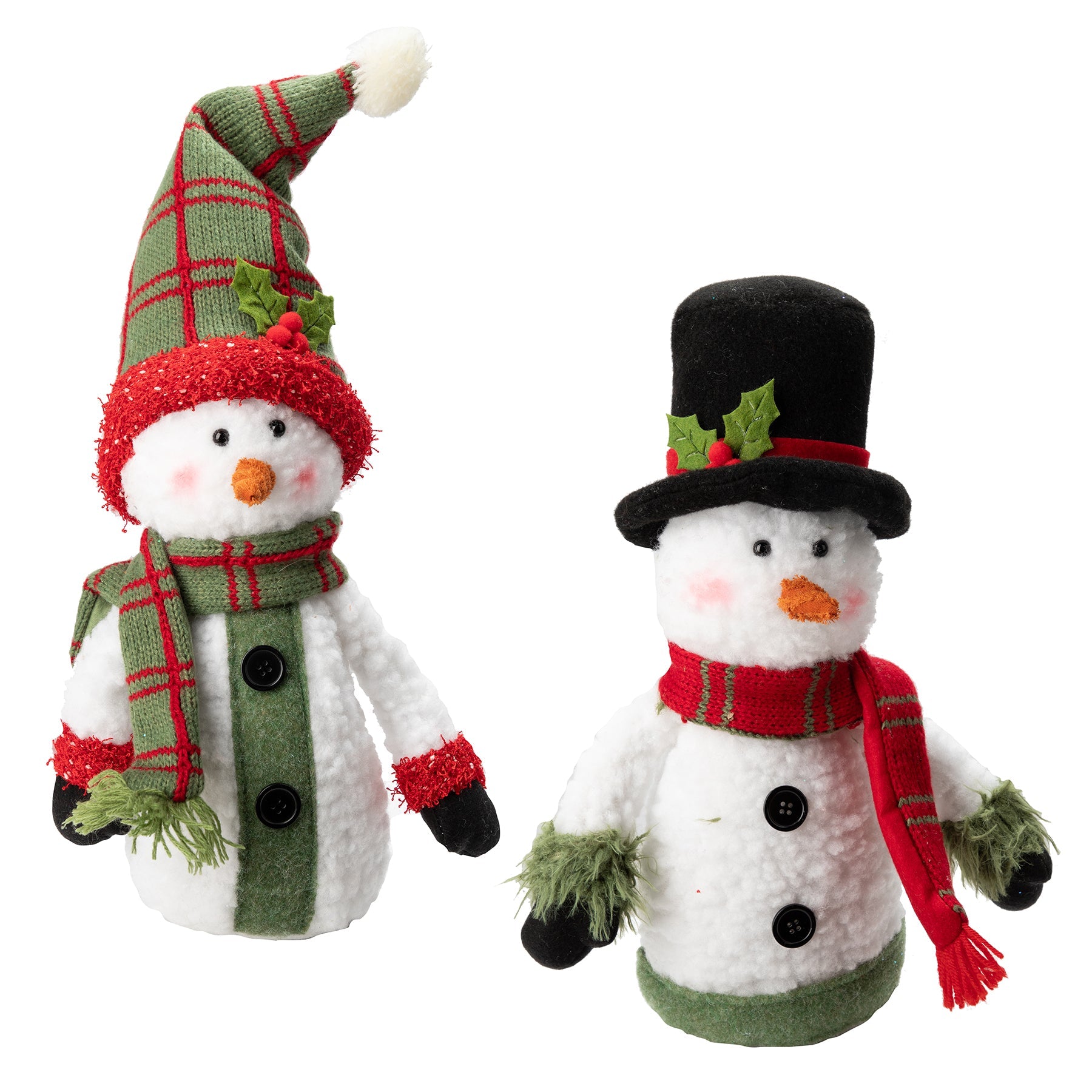 Christmas White and Green Round Body Snowman Decor 11.8in VRT