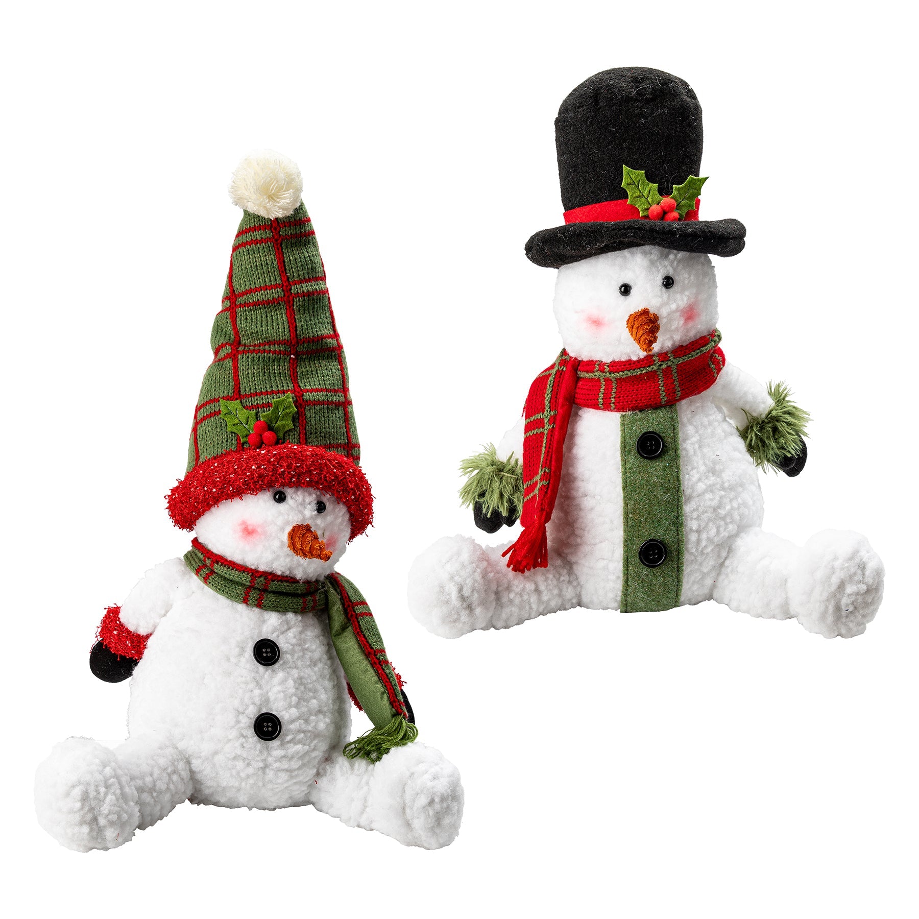 Christmas White and Green Round Body Sitting Snowman Decor 11.8in VRT