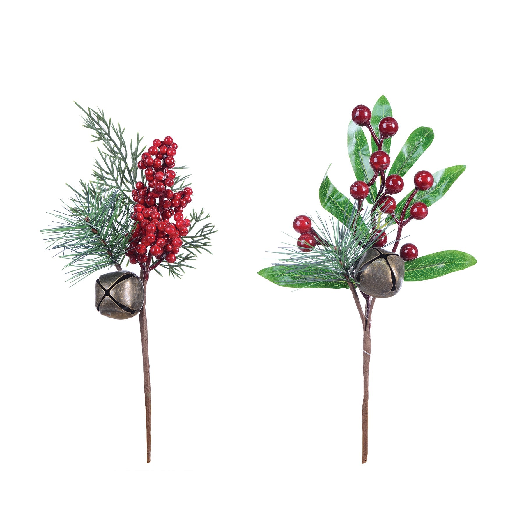 Christmas Pine and Berry Pick with Jingle Bells 11in VRT