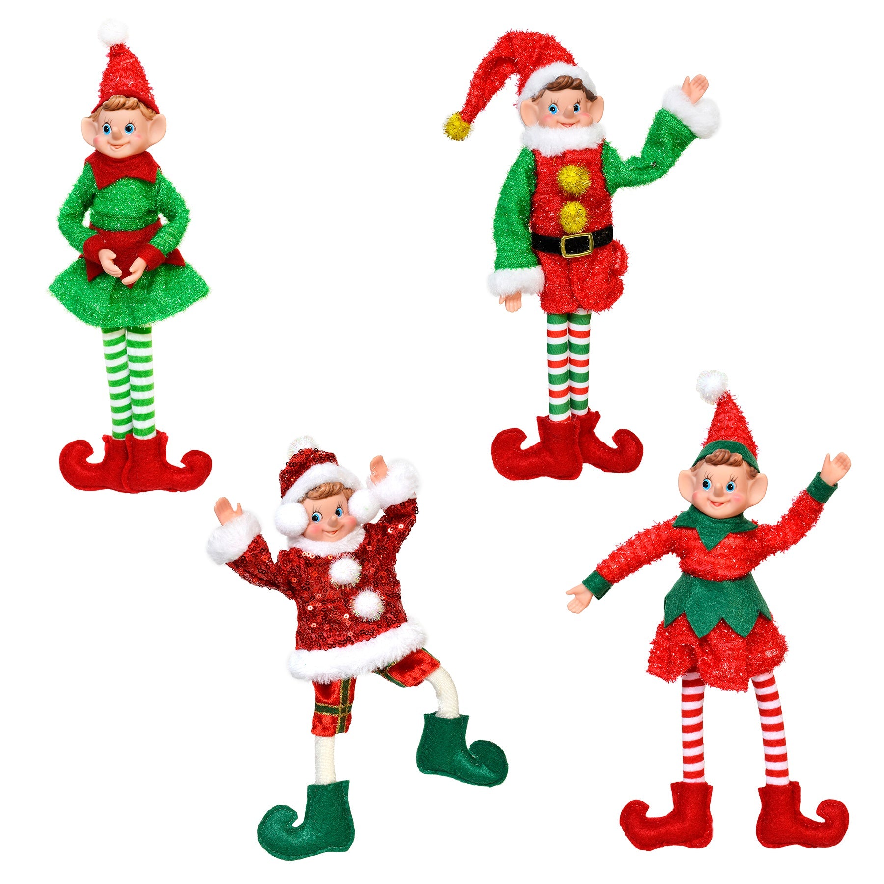 Christmas Flexible Hanging Elf - Fabric 10in VRT