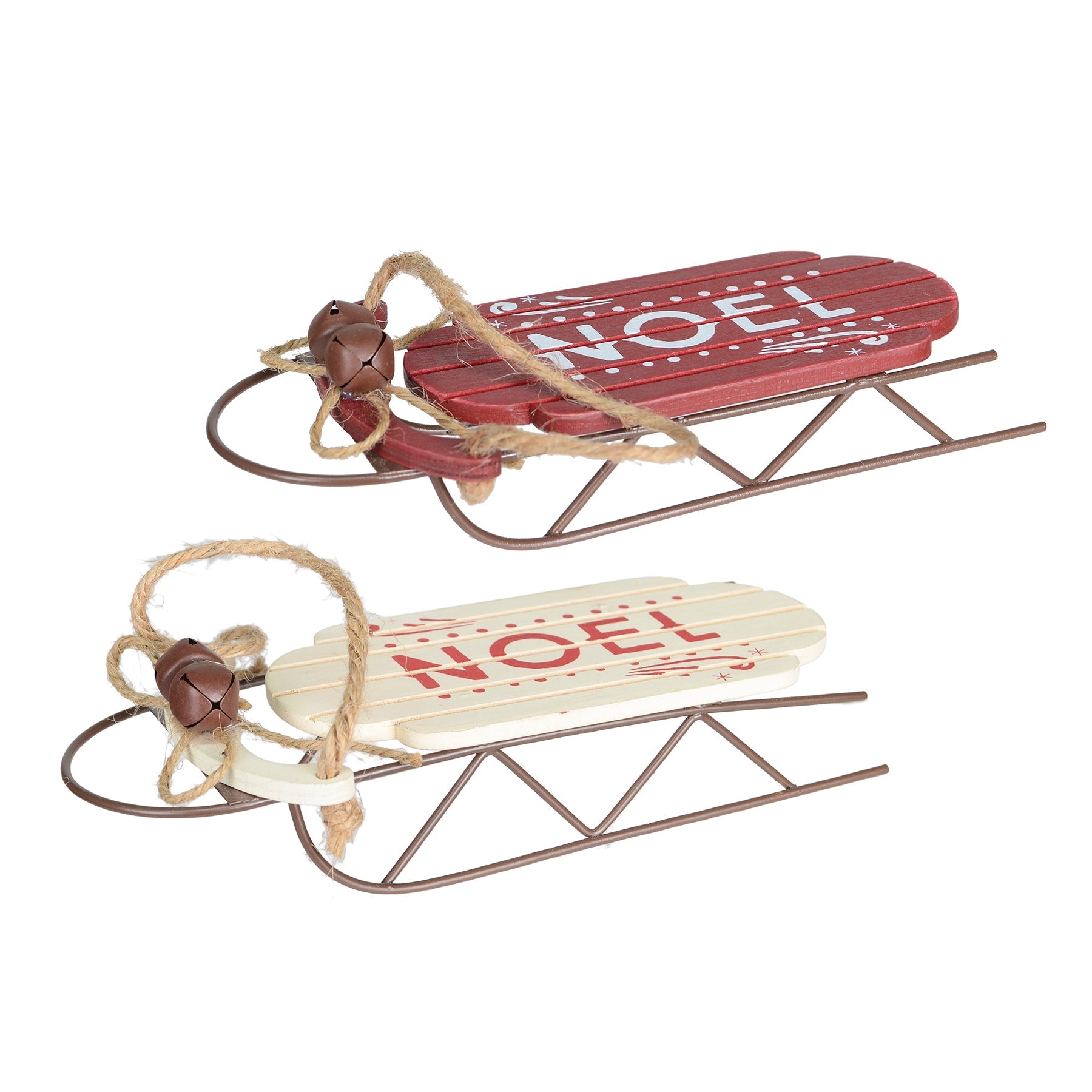 Christmas Wood Sleigh Ornament with Word Noel 7in VRT