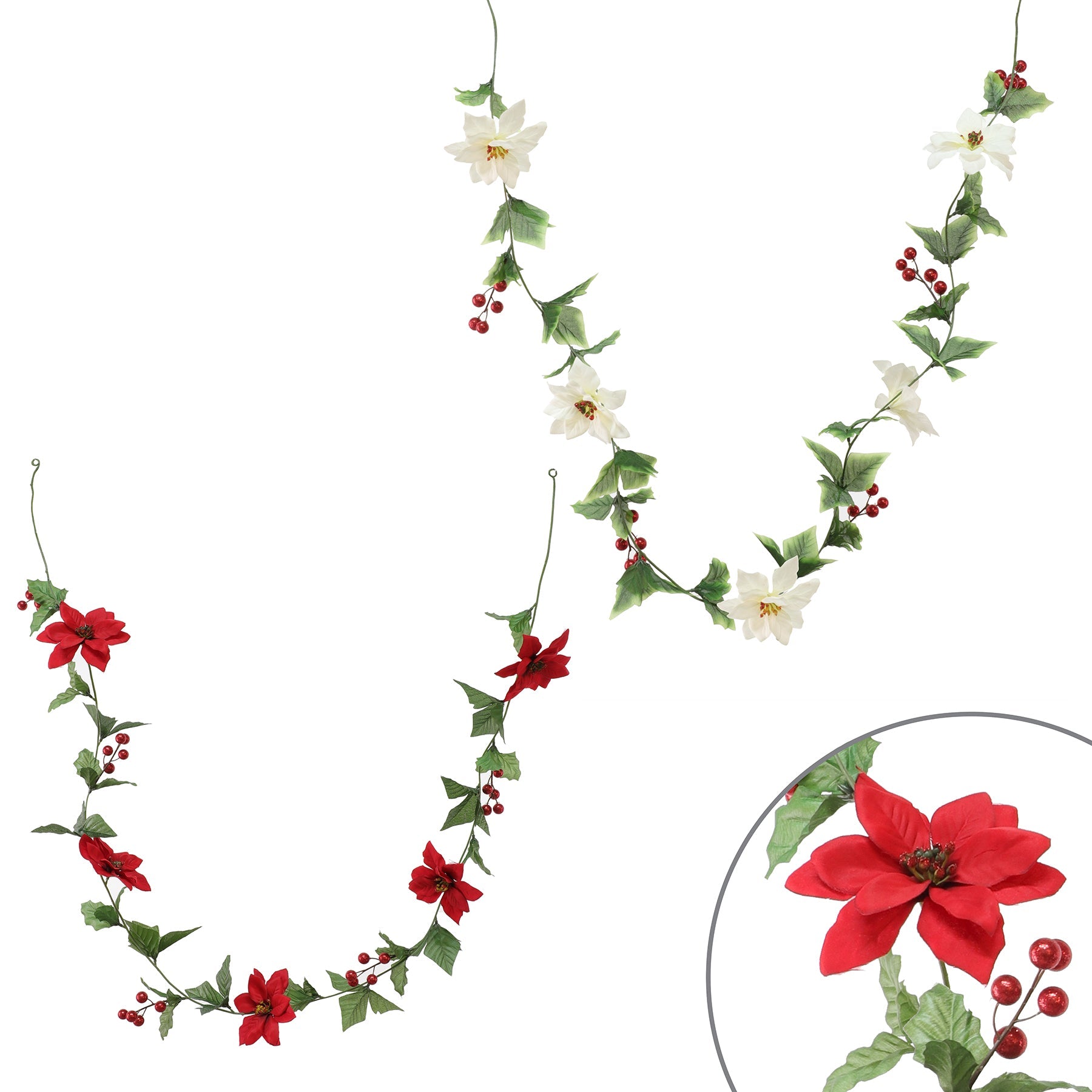 Christmas Poinsettia Garland 72in VRT