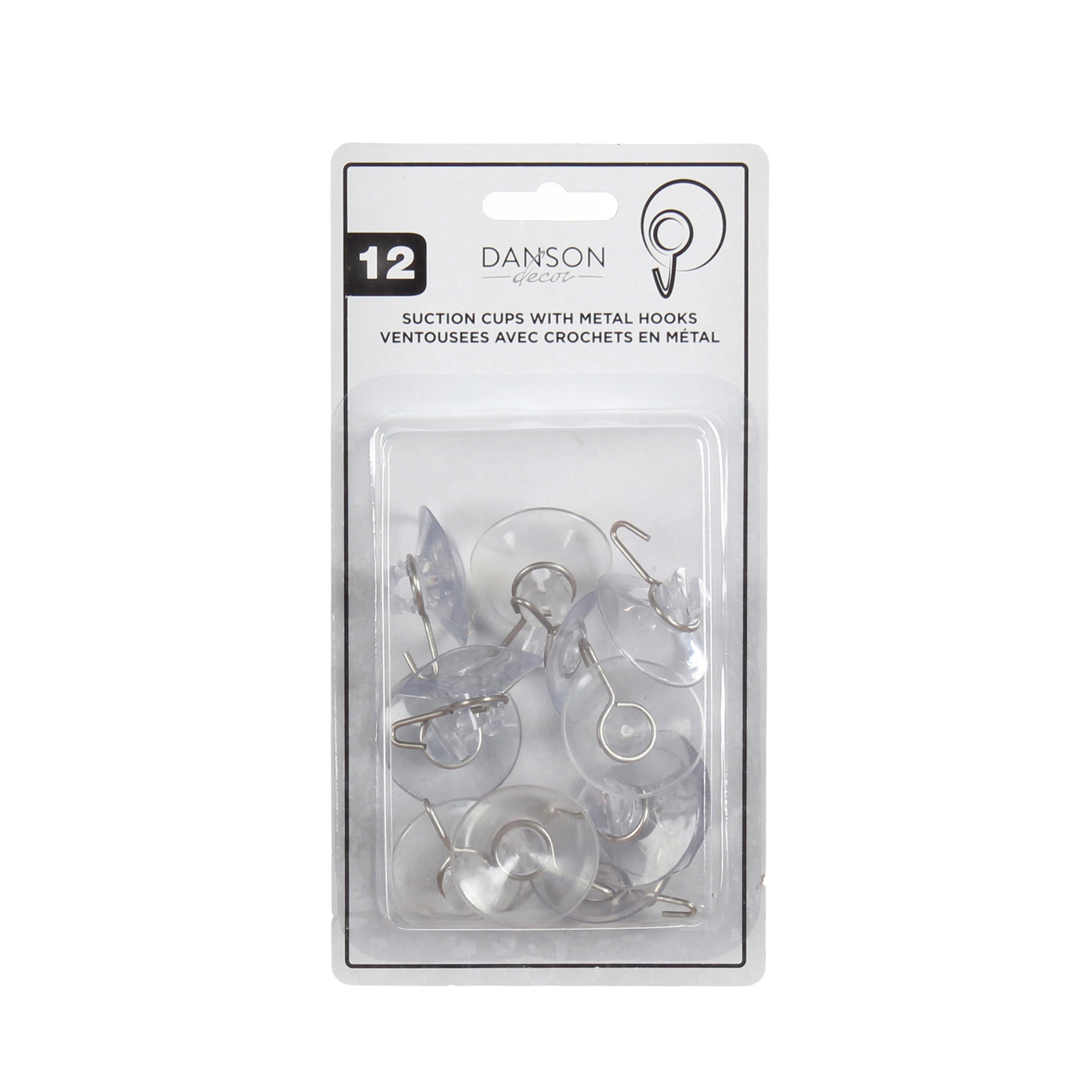 Christmas 12 Suction Cup with Metal Hook Clear Plastic 1.25in