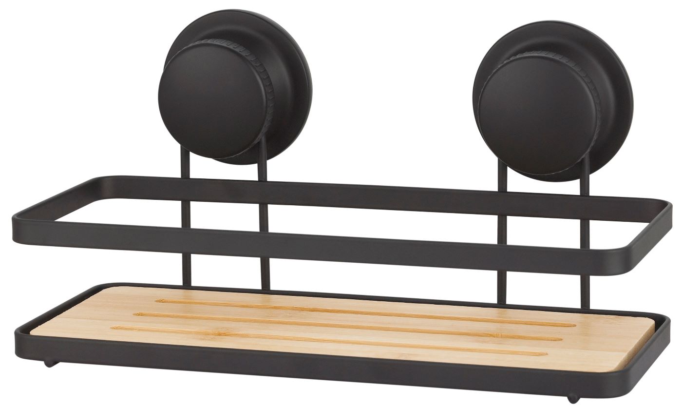 Black Metal and Bamboo Suction Organizer 10x5x4.2in