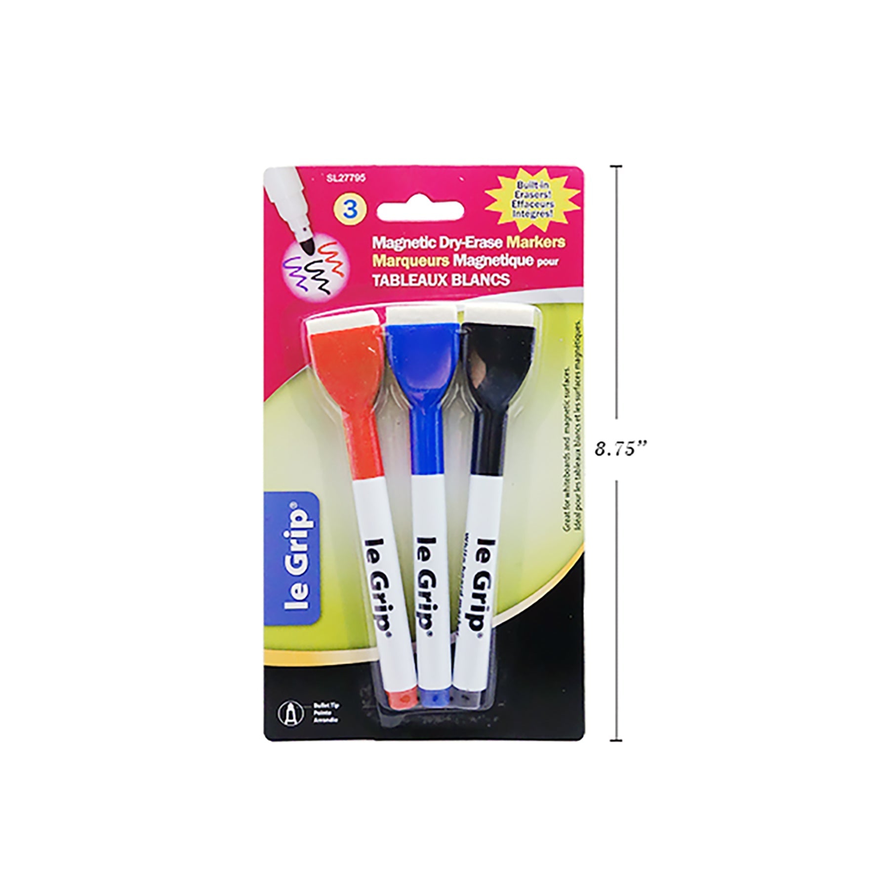 Le Grip 3 Whiteboard Markers Magnetic with Eraser Tips