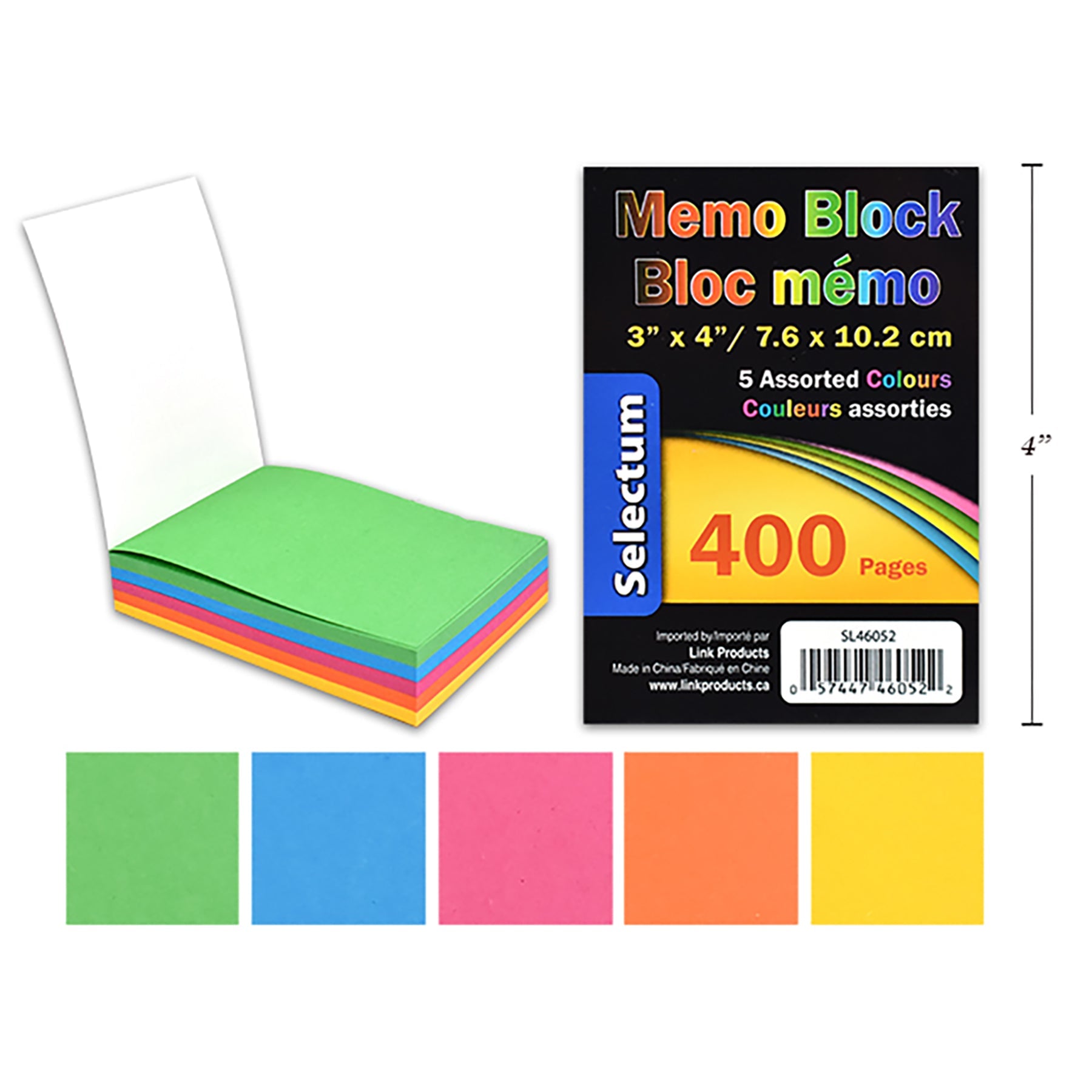 Selectum Memo Block Bright Color 400 Plain Pages 3x4in