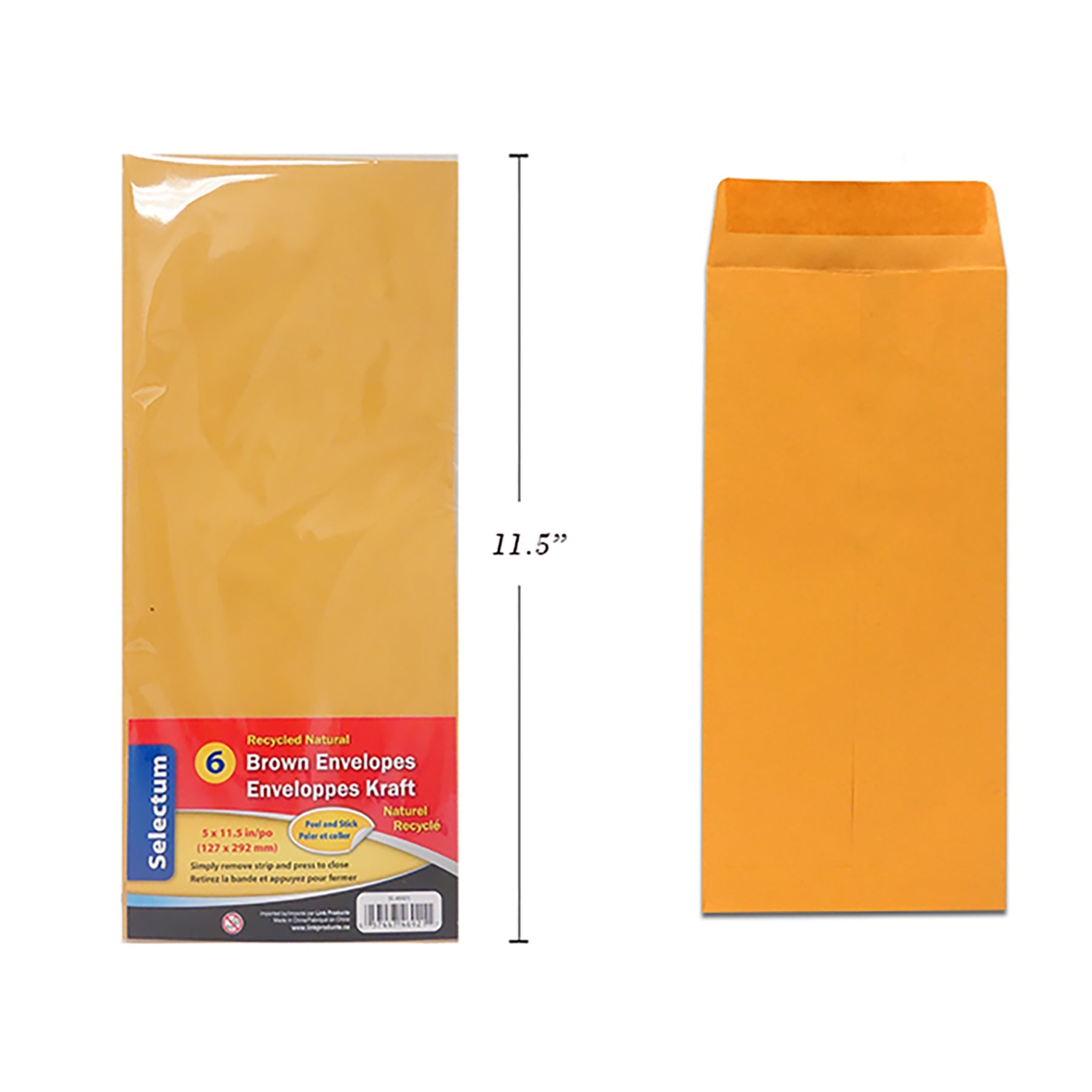 Selectum 6 Envelopes Peel and Stick Kraft 5x11.5in