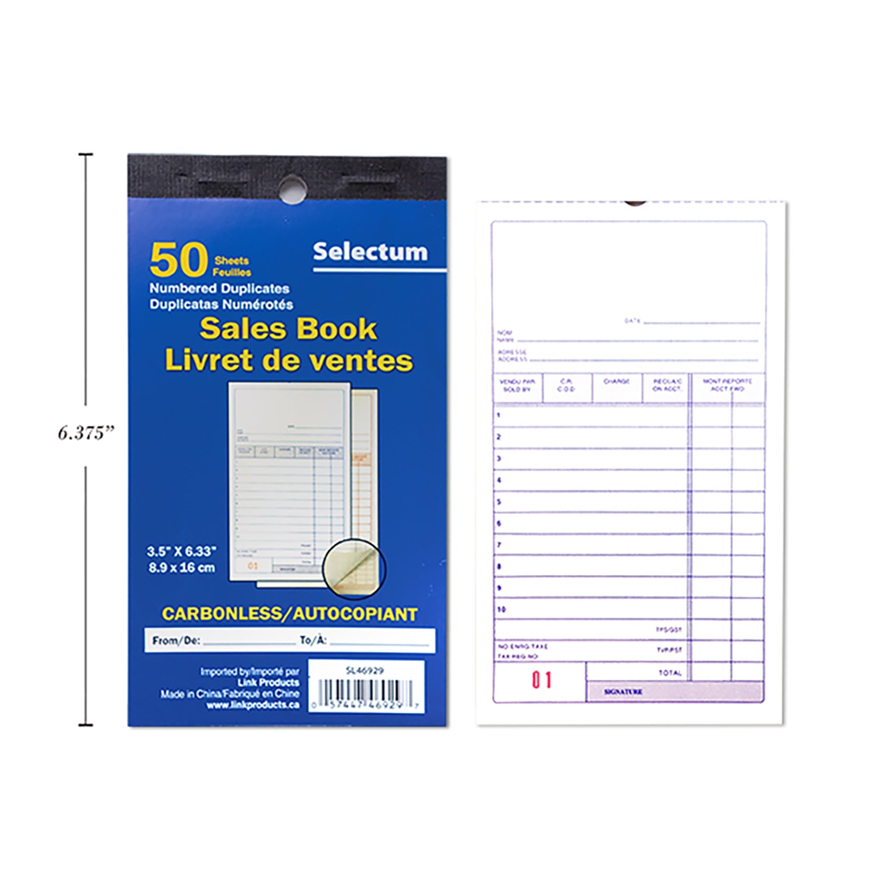 Selectum 50 Sheets Sales Book Carbonless 3.5x6.3in