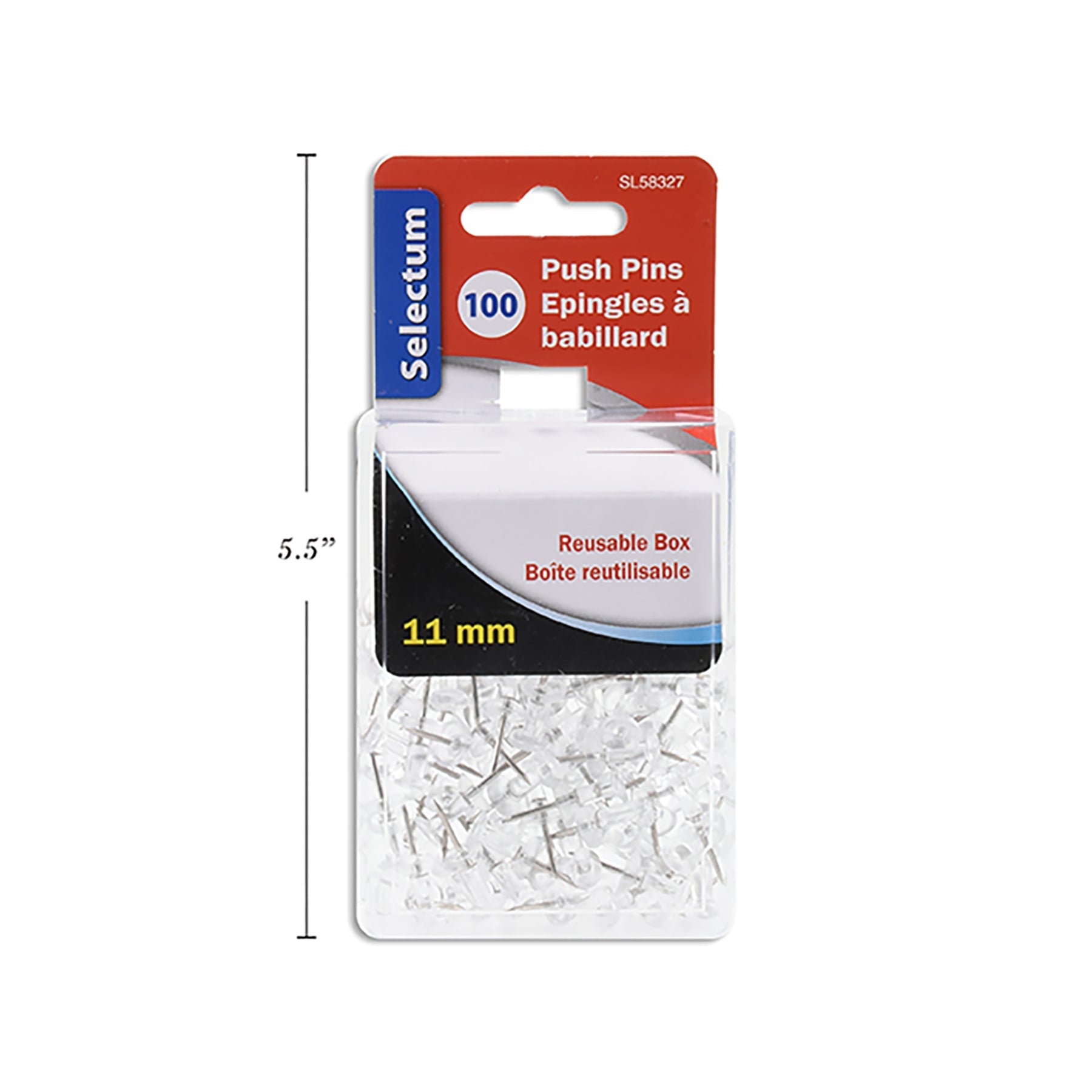 Selectum 100 Push Pins Clear 0.43in