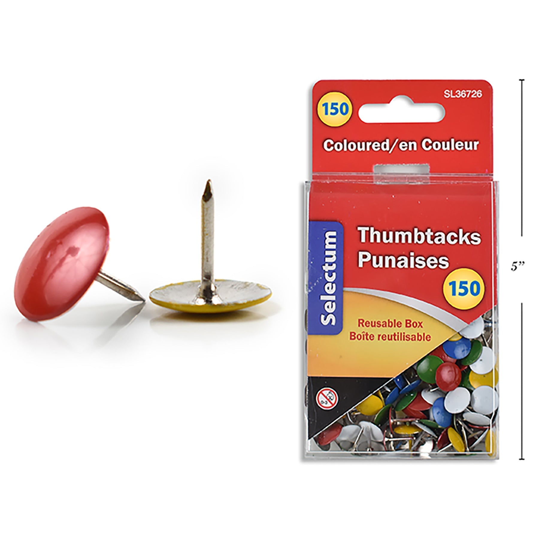 Selectum 150 Thumbtacks Colored Metal