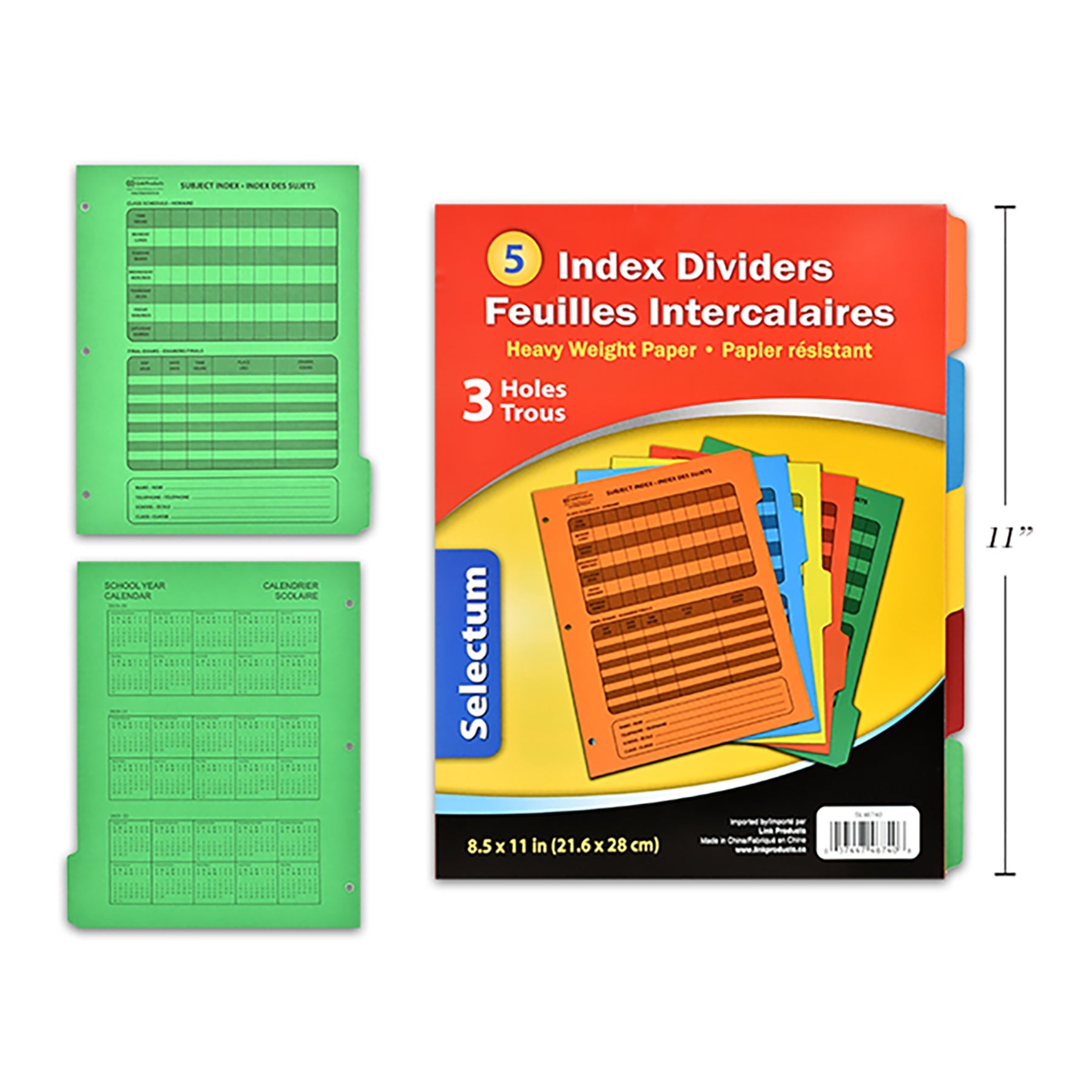 Selectum 5 Index Dividers with Calender and Classroom Schedule 8.5x11in