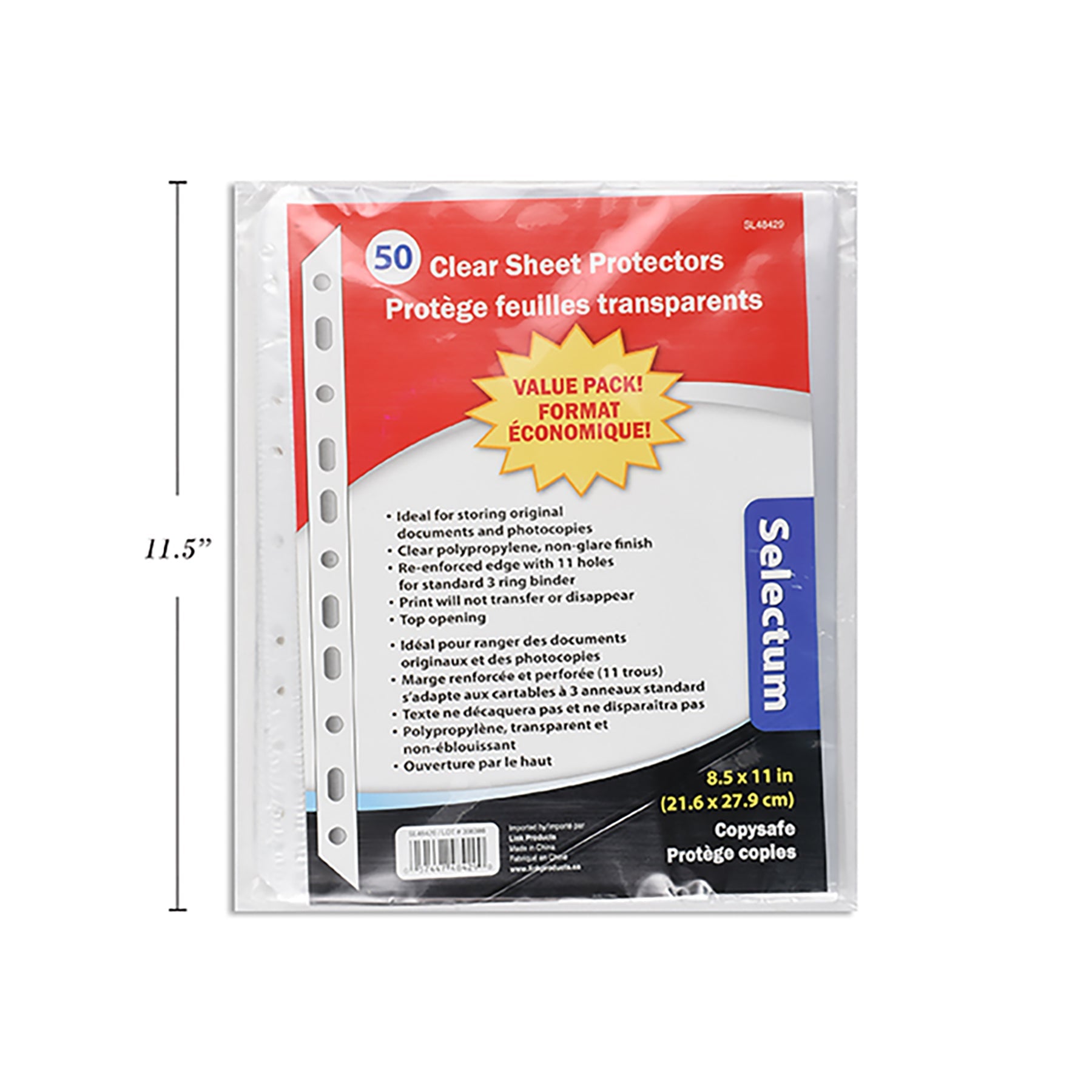 Selectum 50 Page Protectors Clear Plastic 8.5x11in