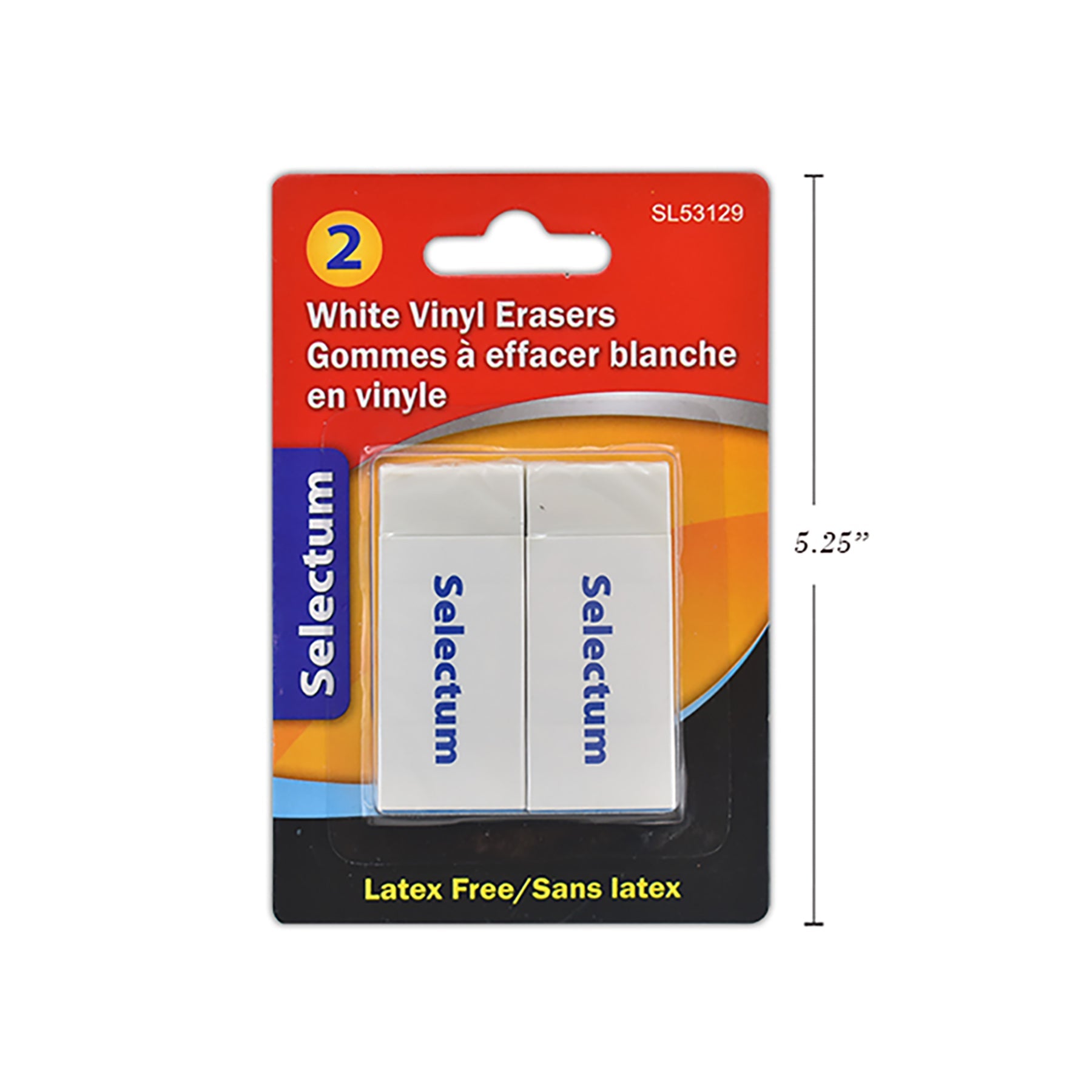 Selectum 2 Erasers White Vinyl Latex Free 2.3in