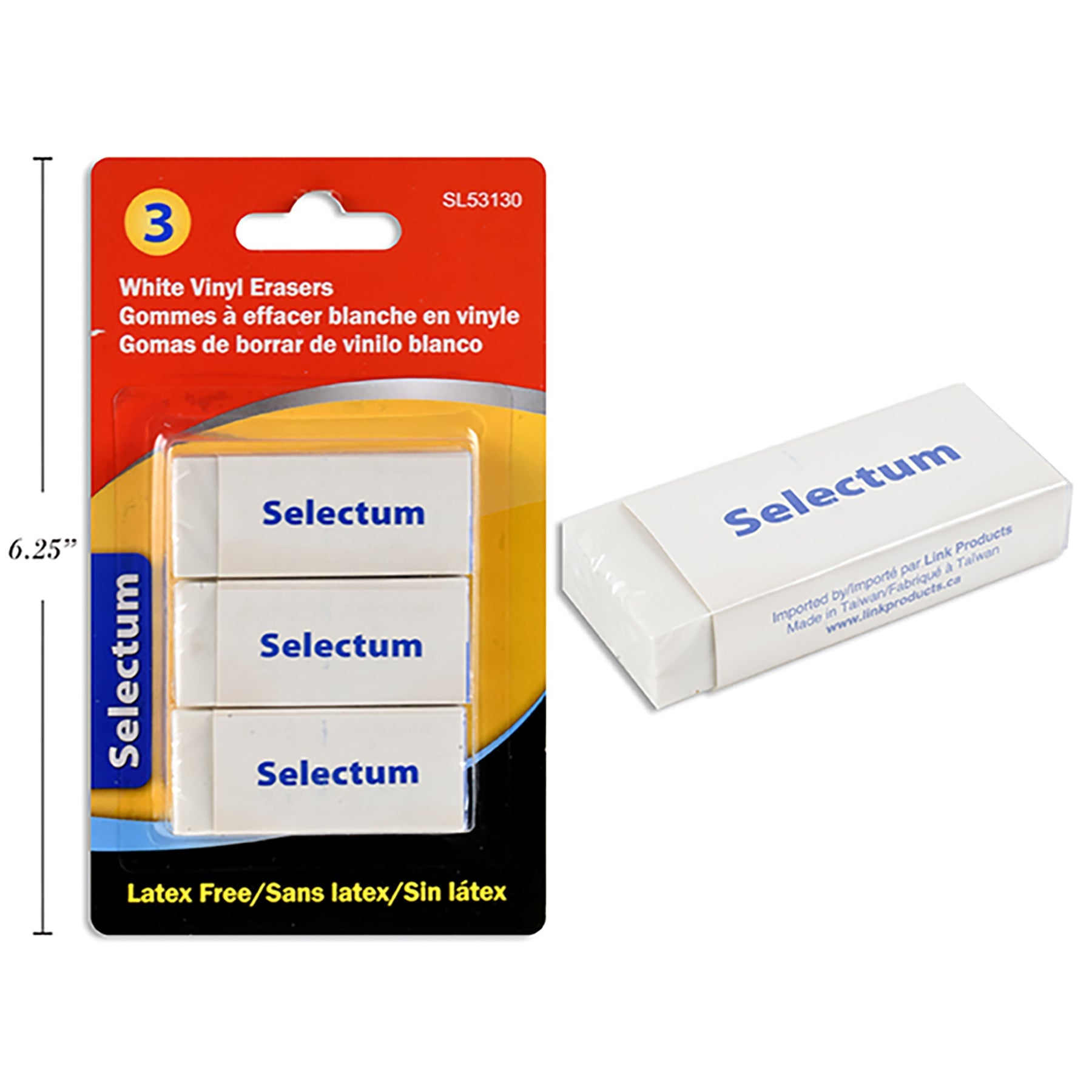 Selectum 3 Erasers White Vinyl Latex Free 2x0.8x0.7in