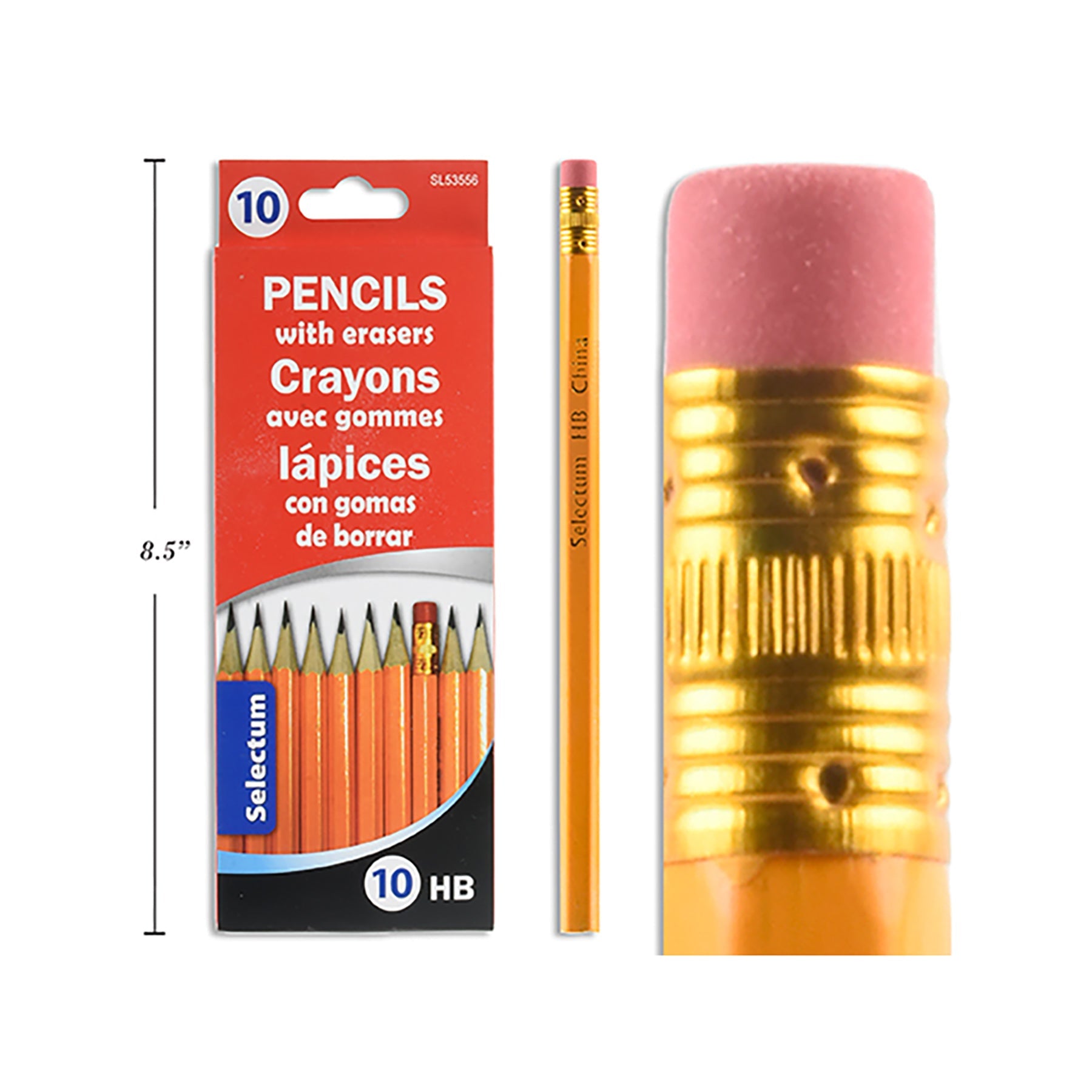 Selectum 10 Pencils HB Eraser Top